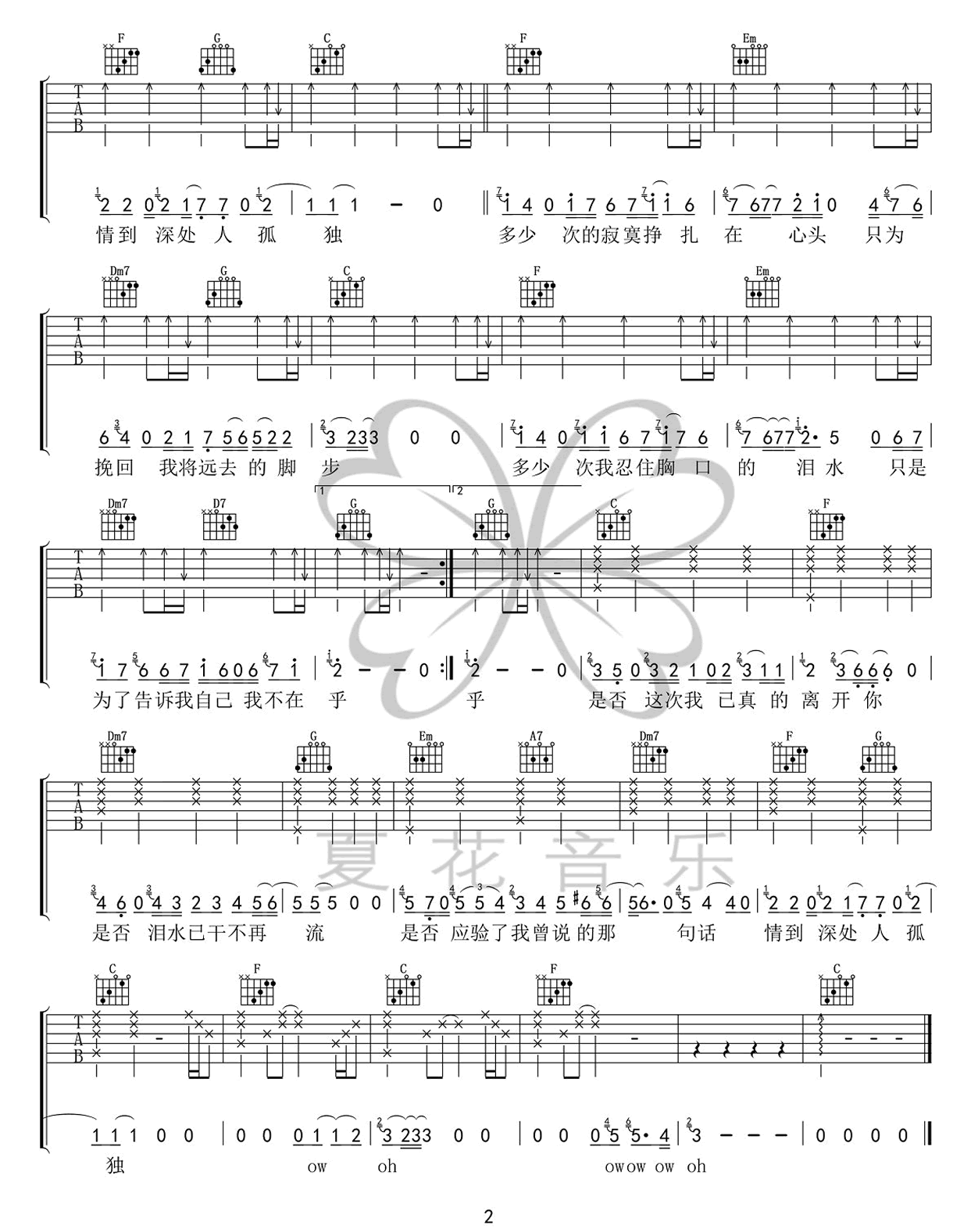 是否吉他谱2-邓紫棋-C调指法