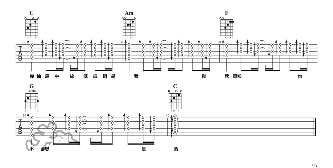 防不胜防吉他谱3-陈奕迅-C调指法