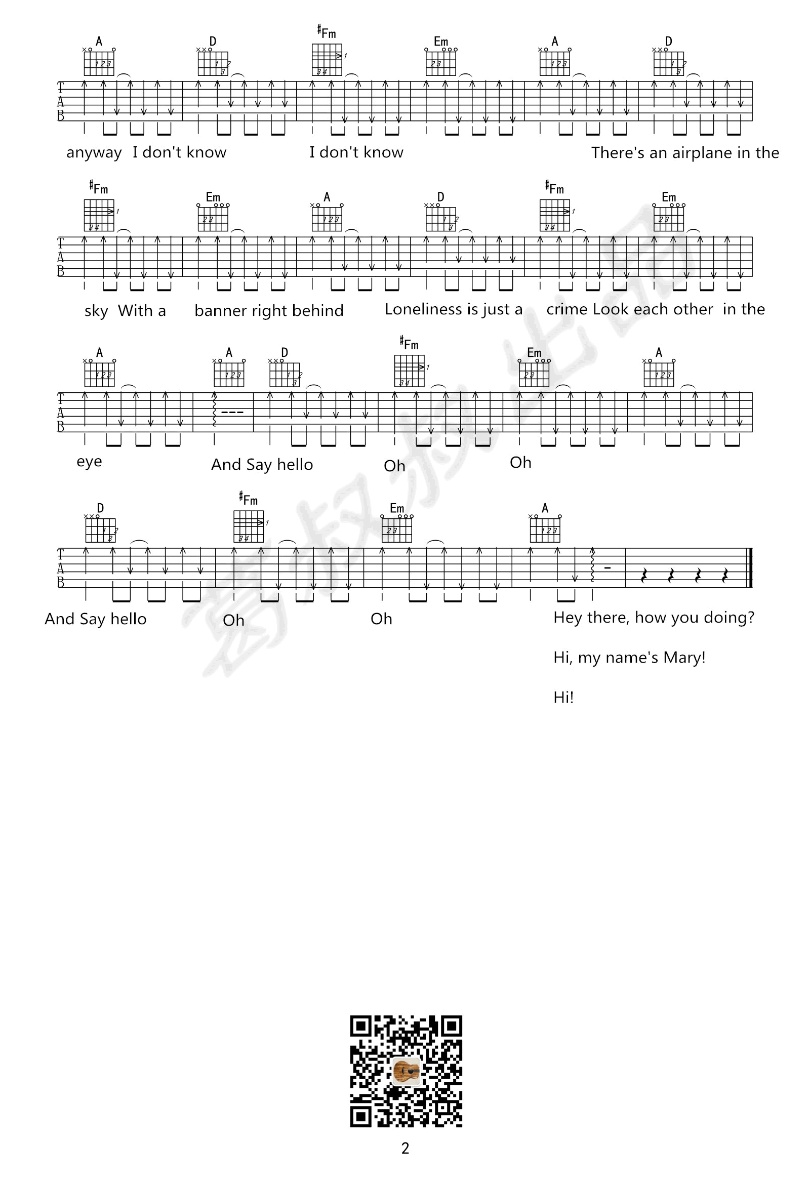 Say-Hello吉他谱2-Rosie-Thomas-D调指法