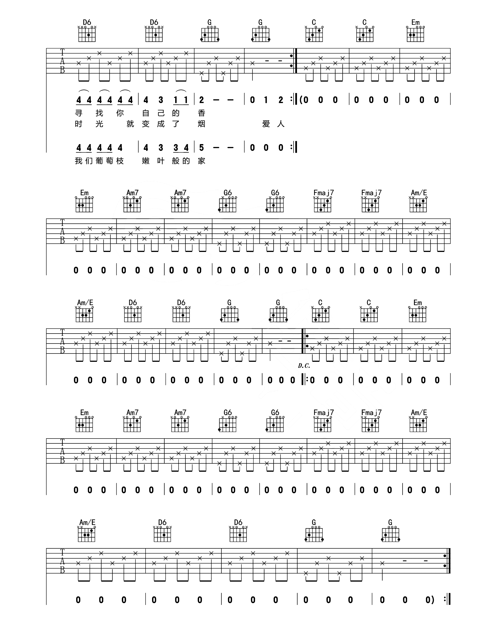 米店吉他谱2-张玮玮-C调指法