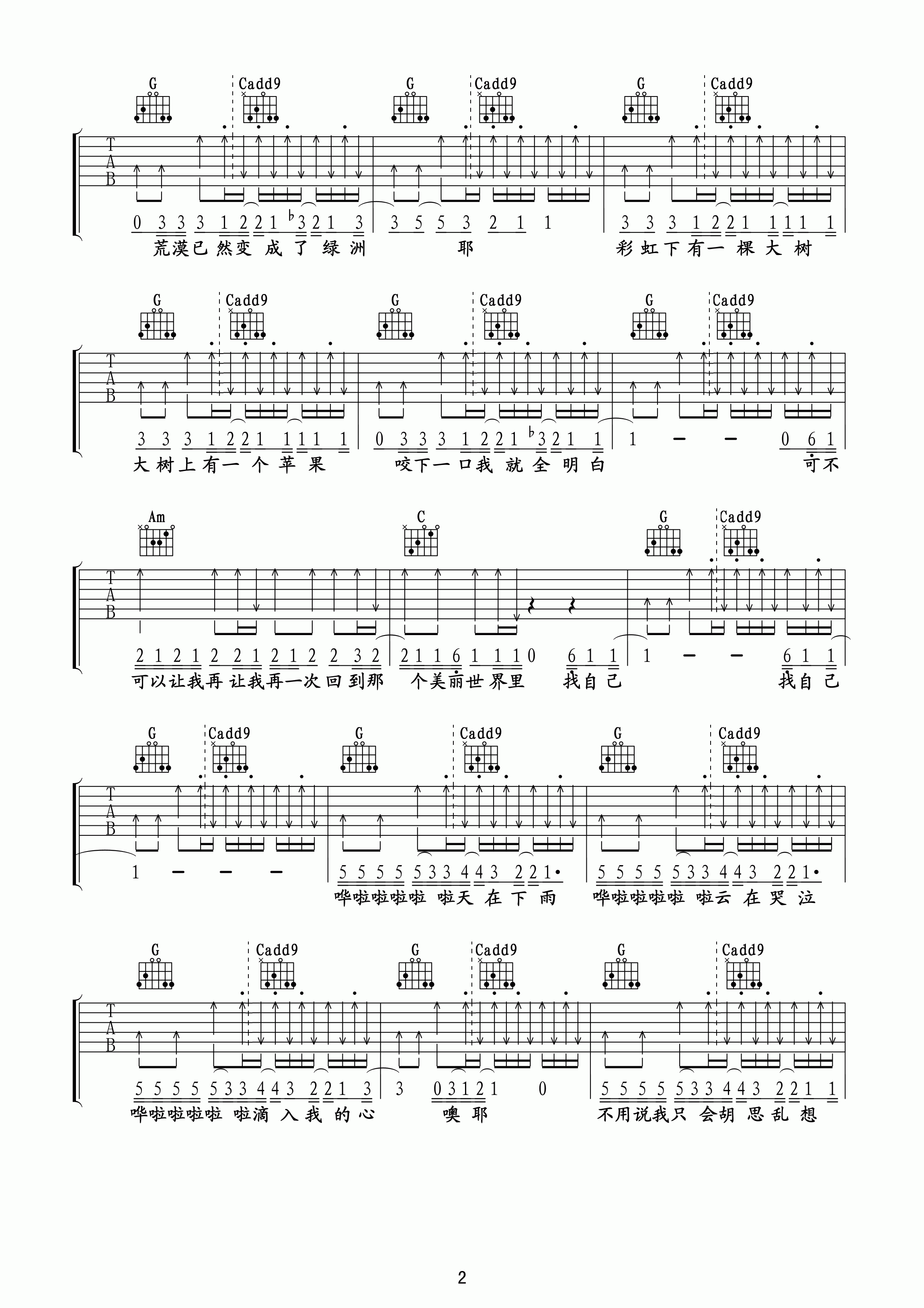 找自己吉他谱2-陶喆-G调指法