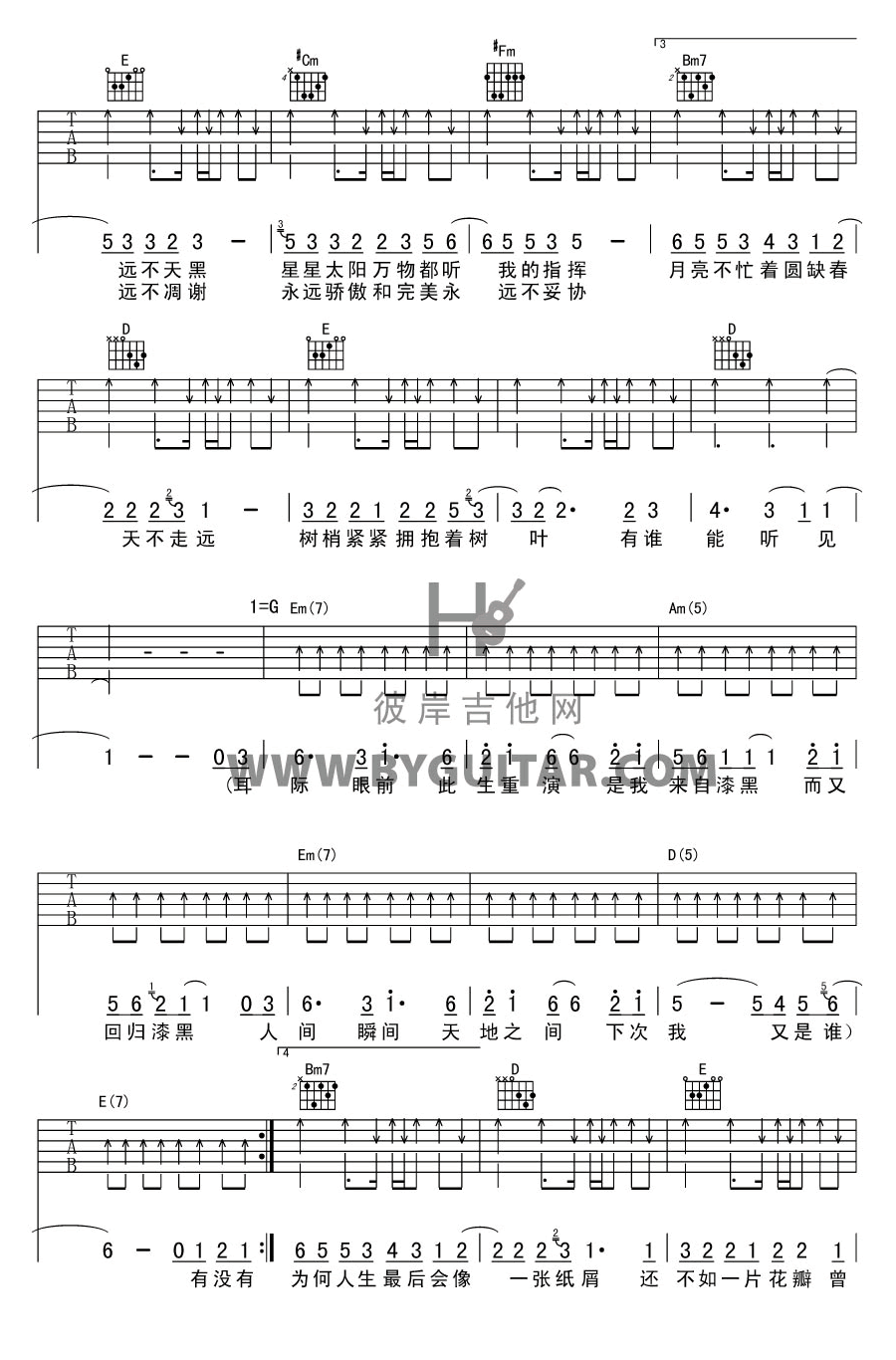 如烟吉他谱3-五月天-A调指法