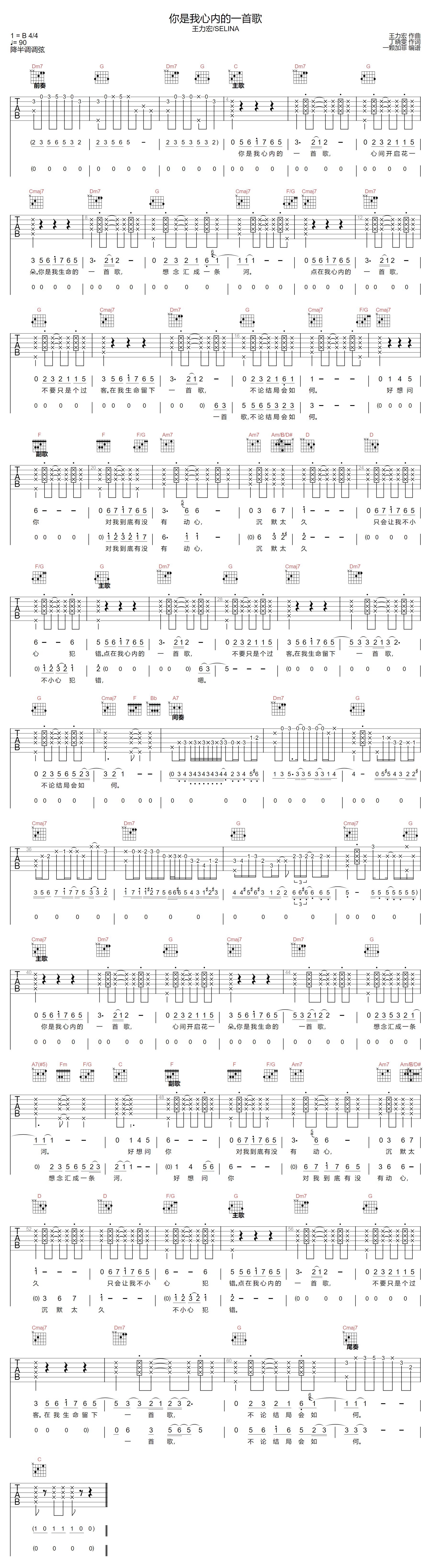 你是我心内的一首歌吉他谱-王力宏-C调指法