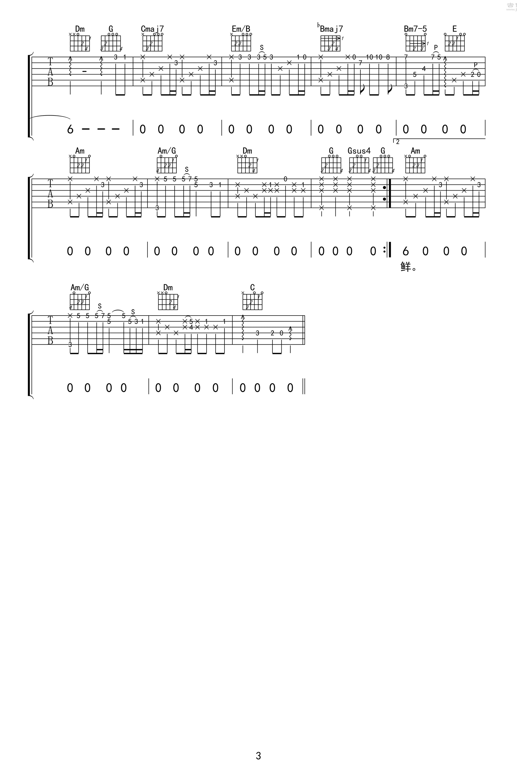 当年情吉他谱3-张国荣-C调指法