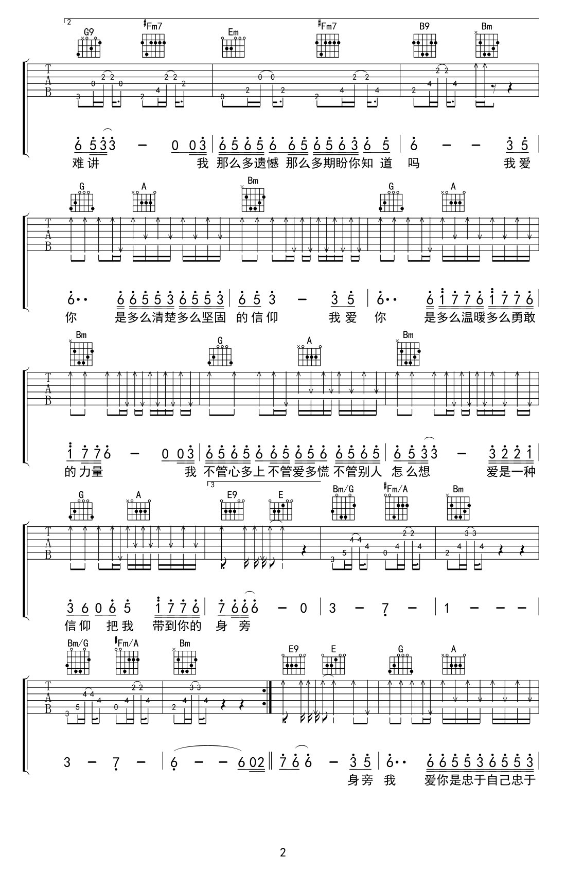 信仰吉他谱2-刘大壮-E调指法