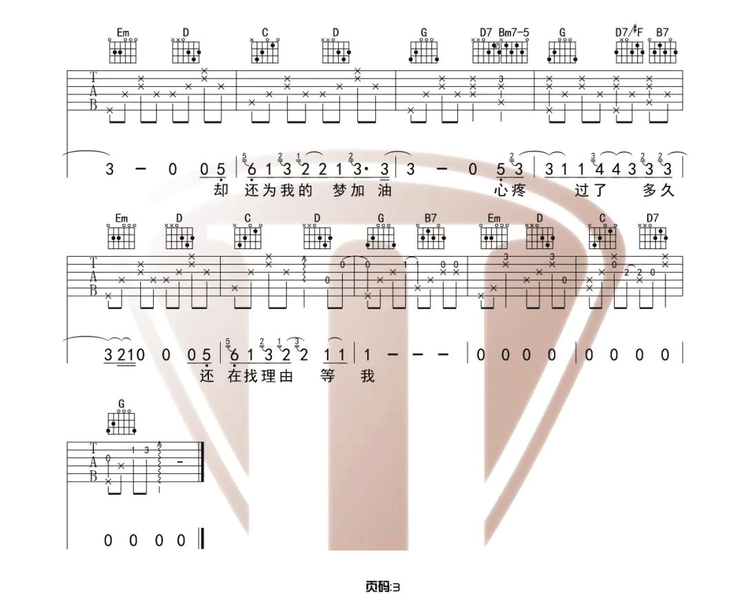 说好不哭吉他谱3-周杰伦-G调指法