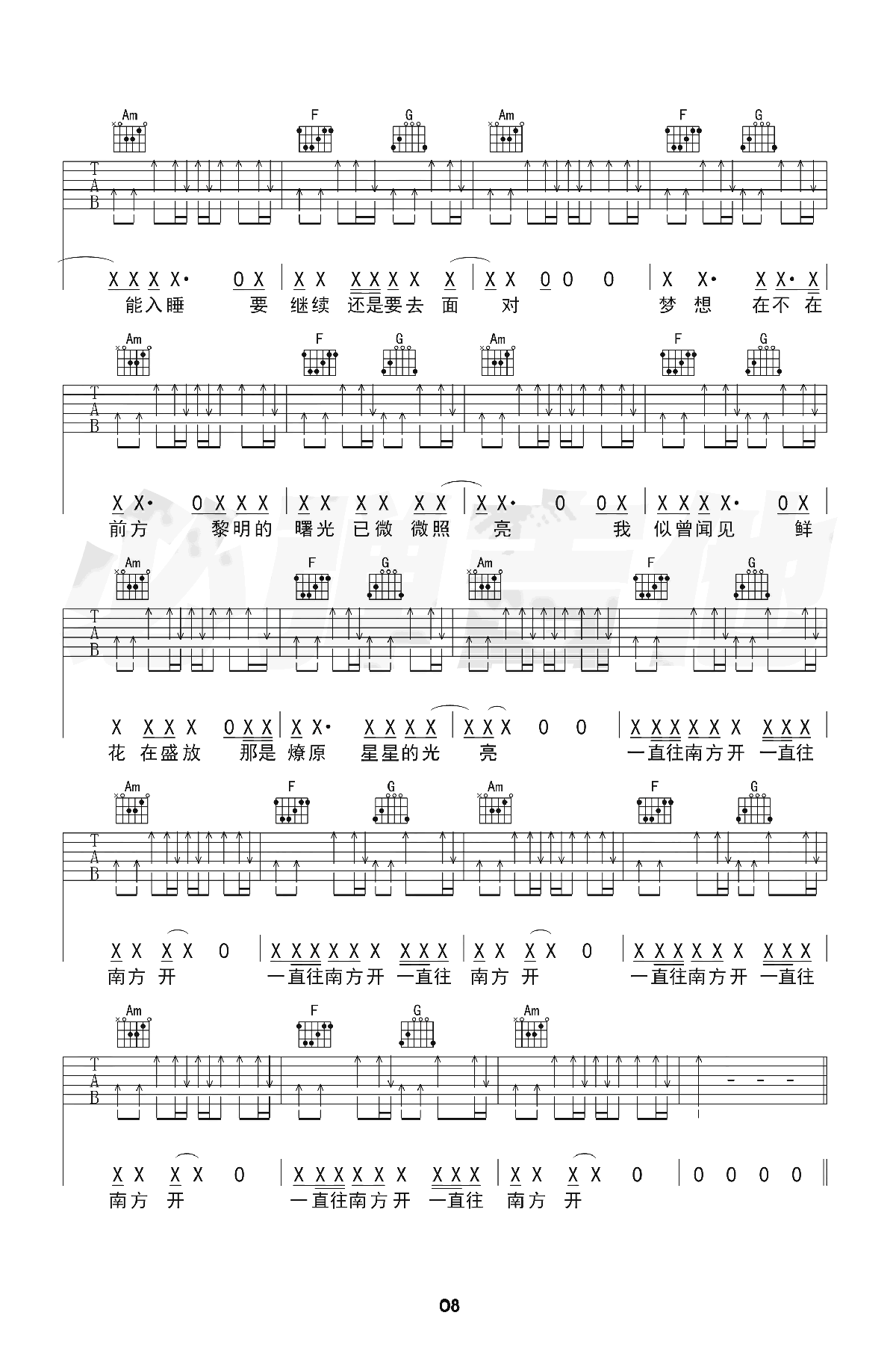 公路之歌吉他谱3-痛仰乐队-C调指法