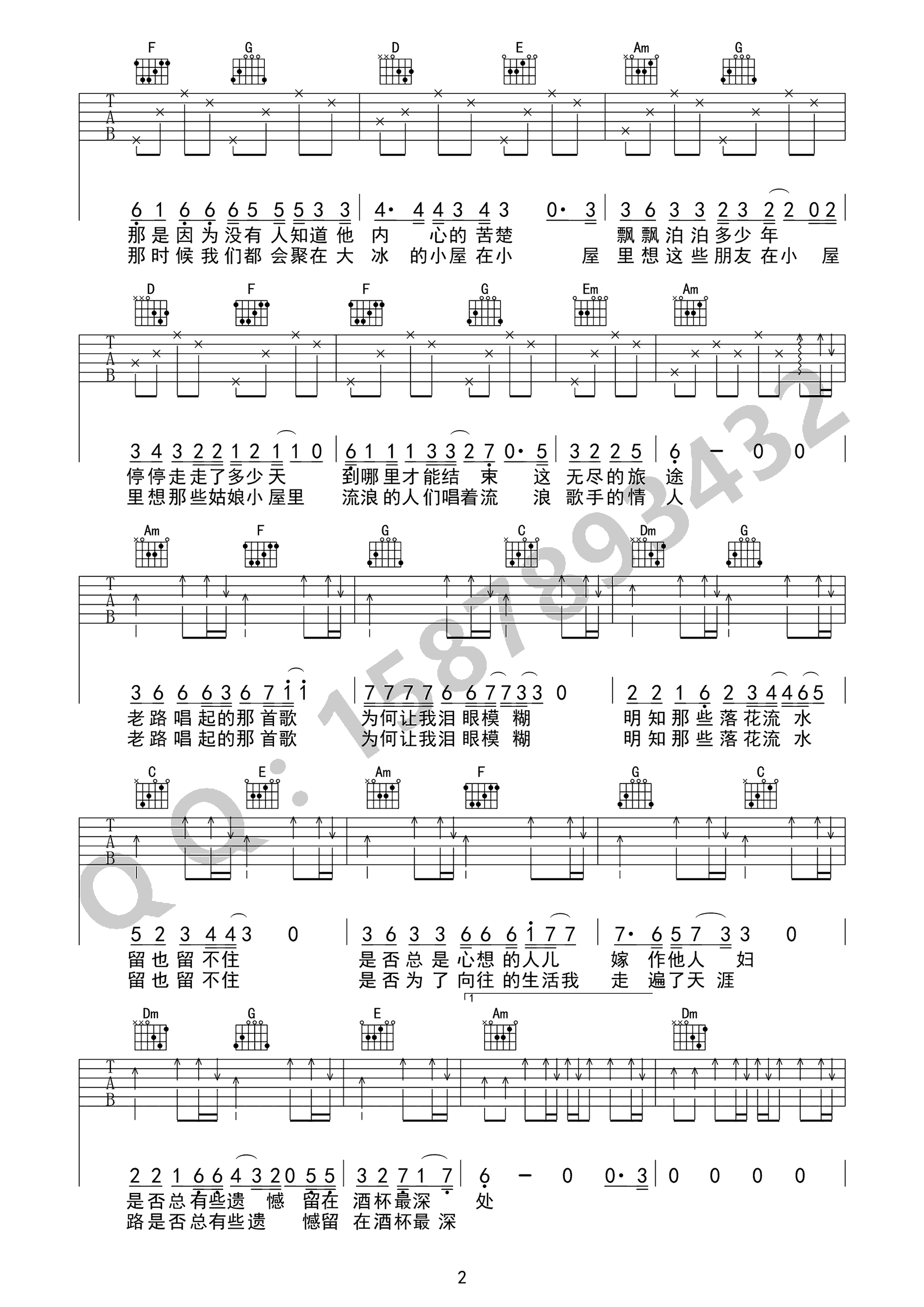 老路小路吉他谱2-靳松-C调指法