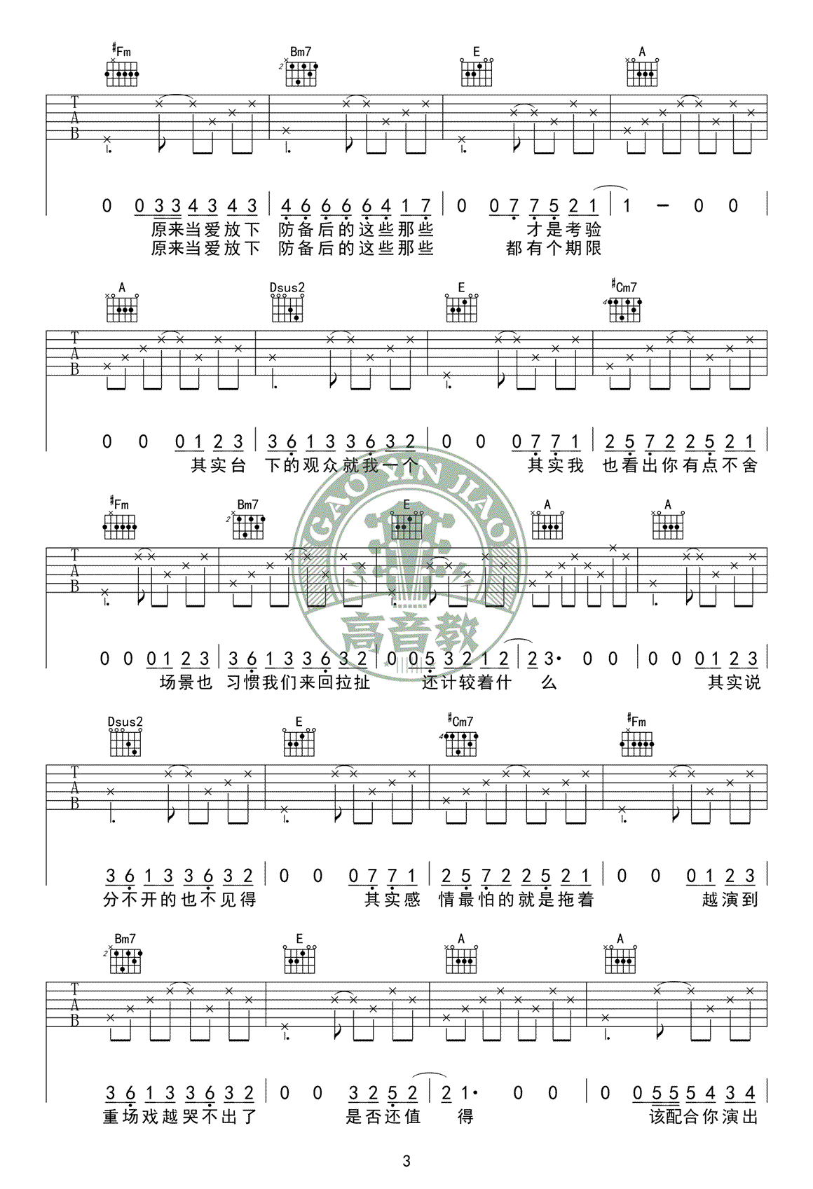 演员吉他谱3-薛之谦-A调指法