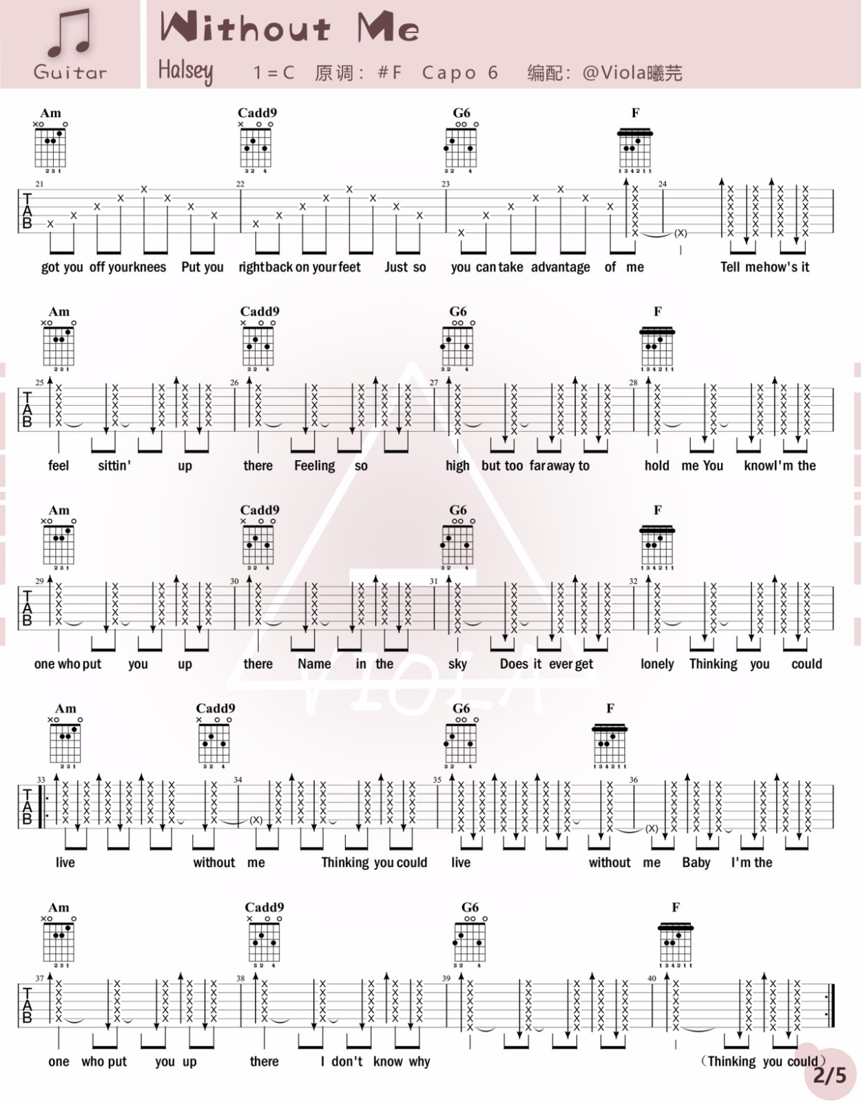 Without-Me吉他谱2-Halsey-C调指法