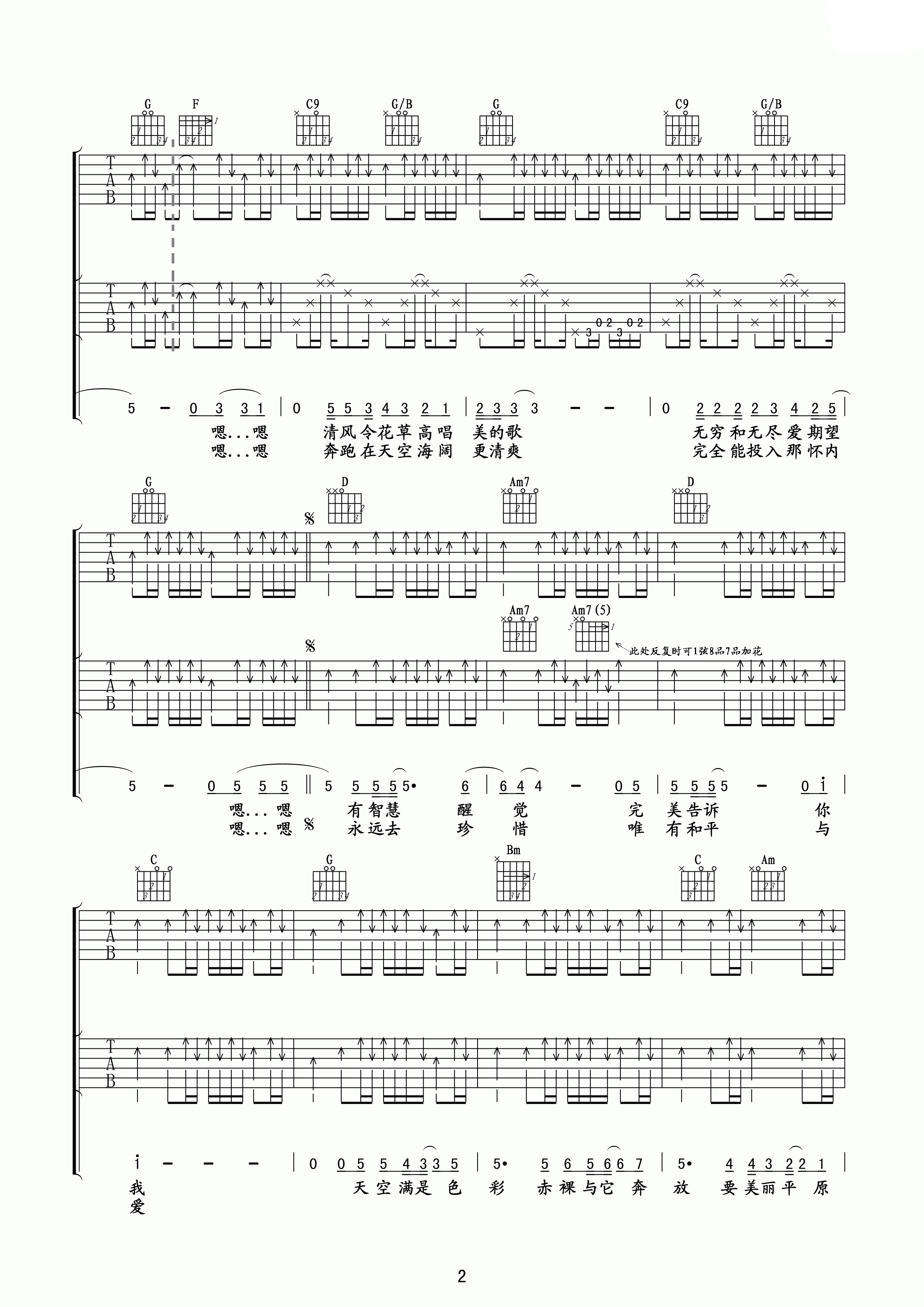 和平与爱吉他谱2-Beyond-G调指法