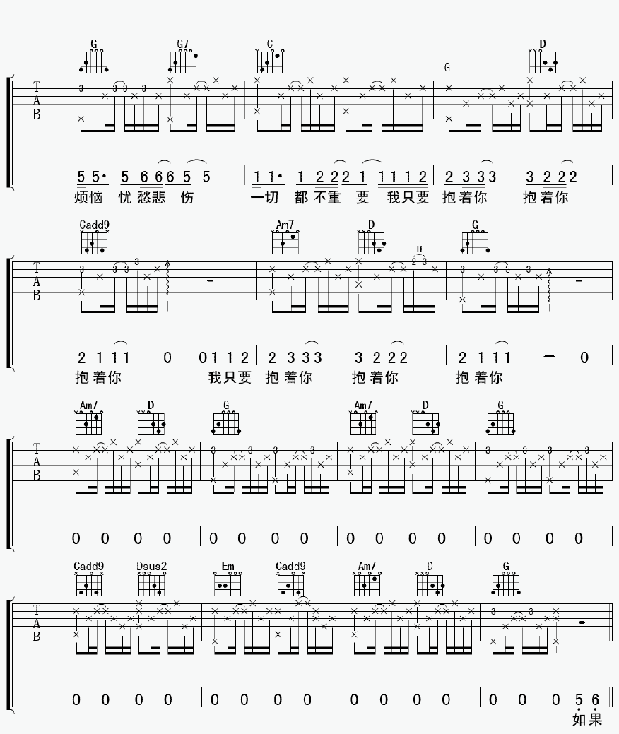 抱着你吉他谱2-张震岳-G调指法