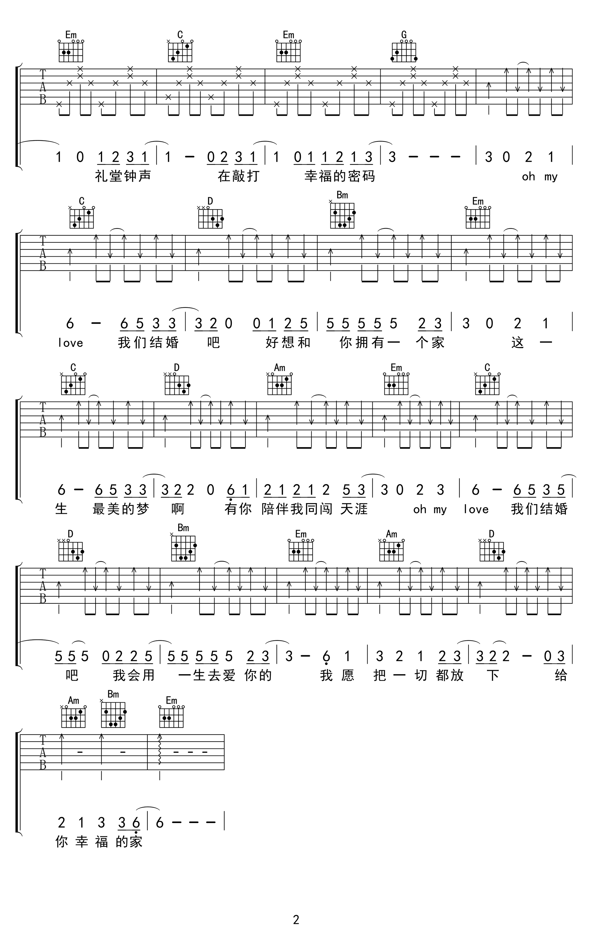 咱们结婚吧吉他谱2-齐晨-G调指法