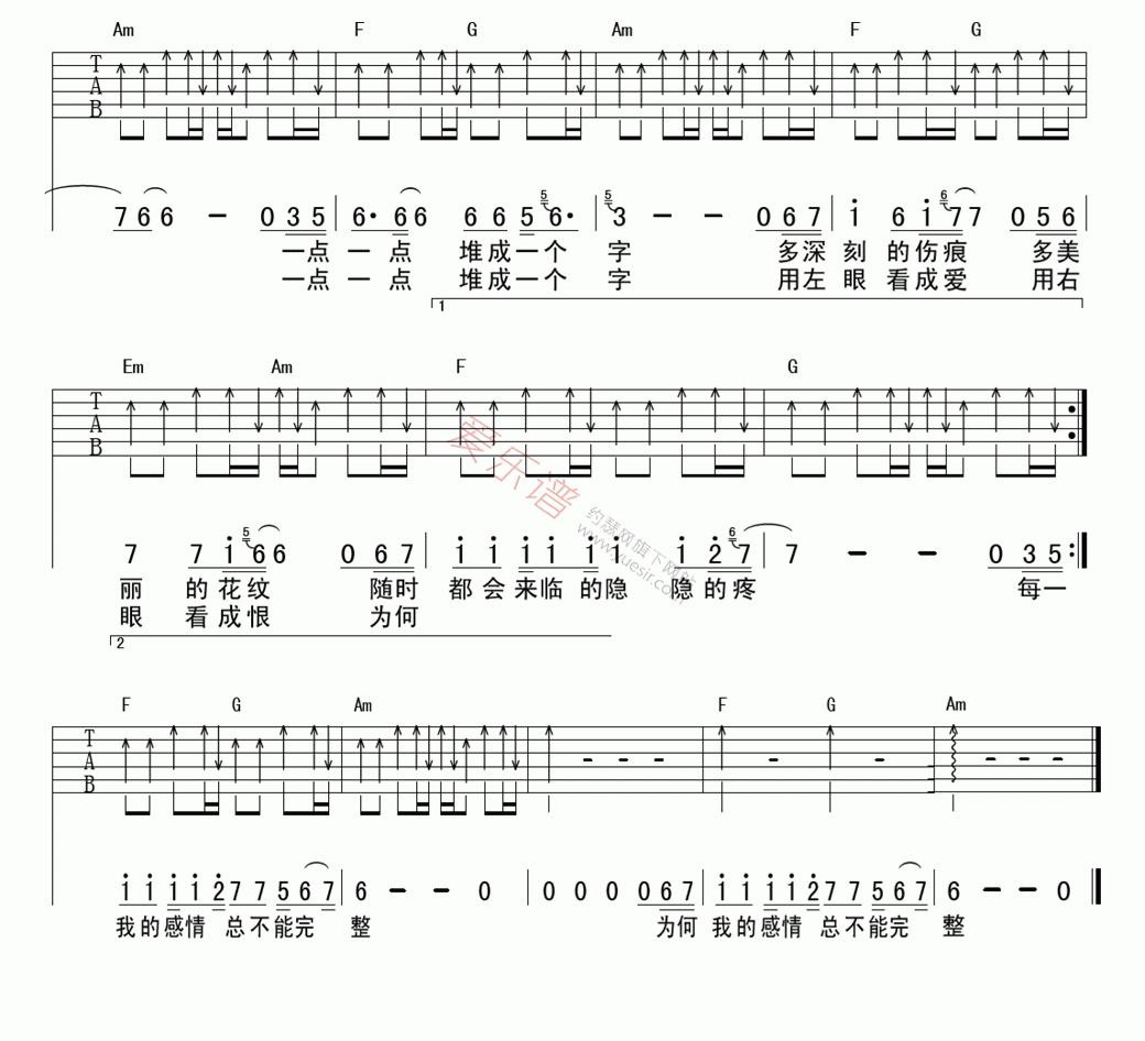 刺心吉他谱3-常艾非-C调指法