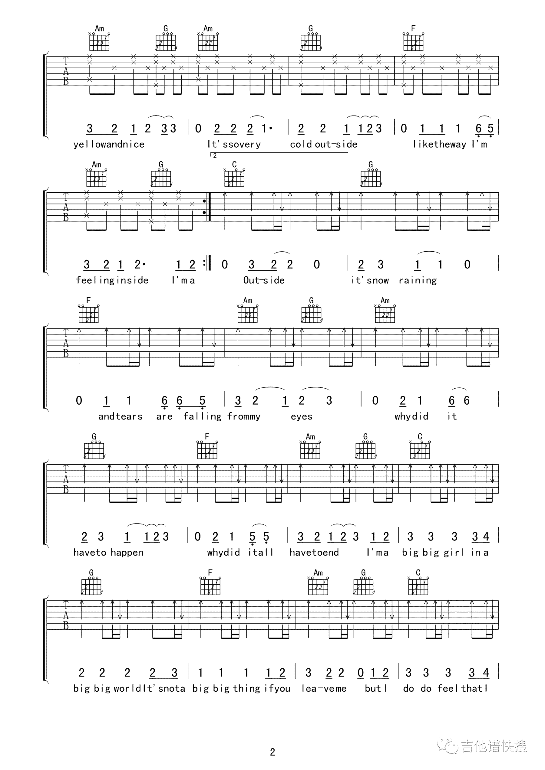 Big-Big-World吉他谱2-Emilia-C调指法