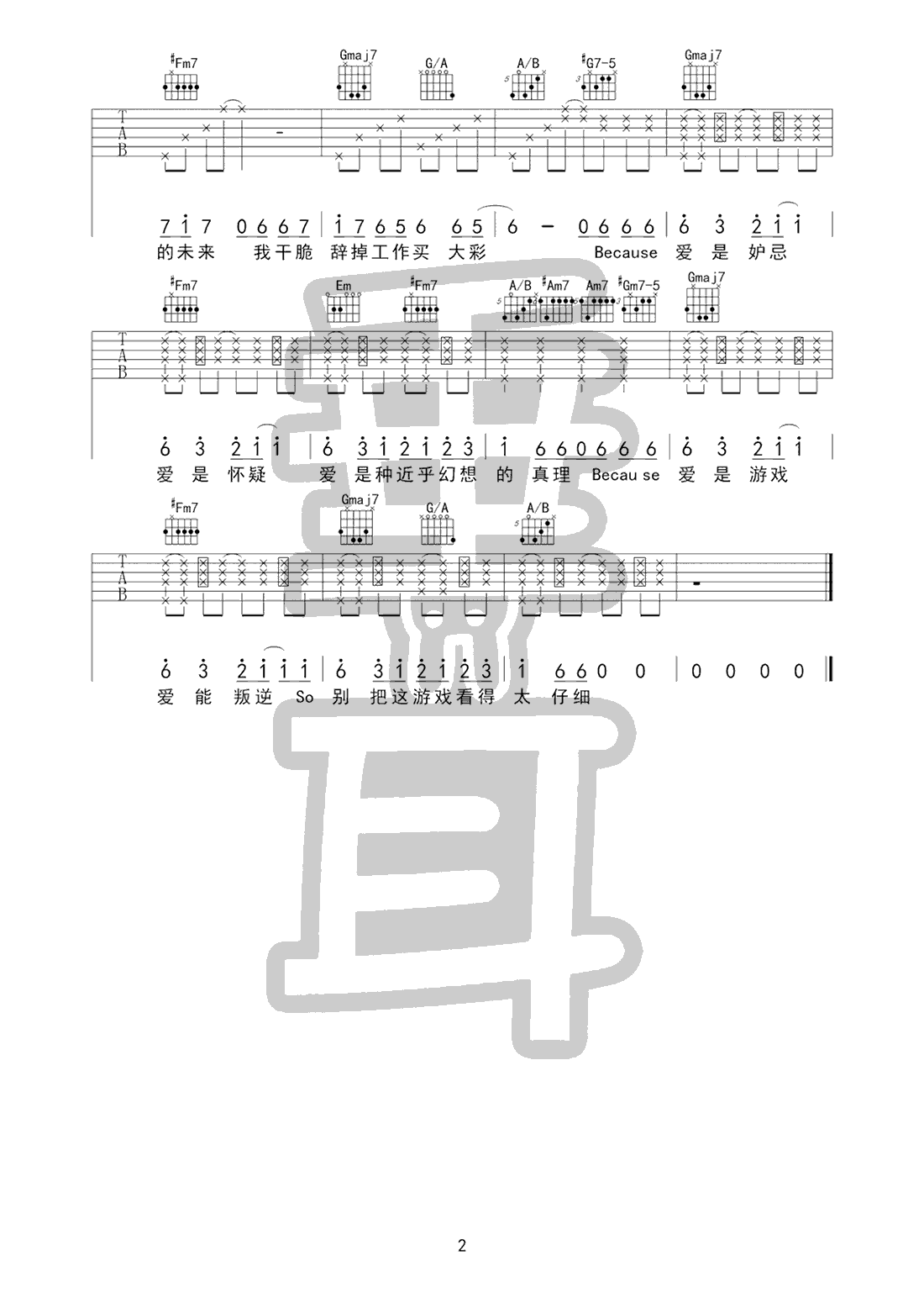 爱是怀疑吉他谱2-陈奕迅-E调指法