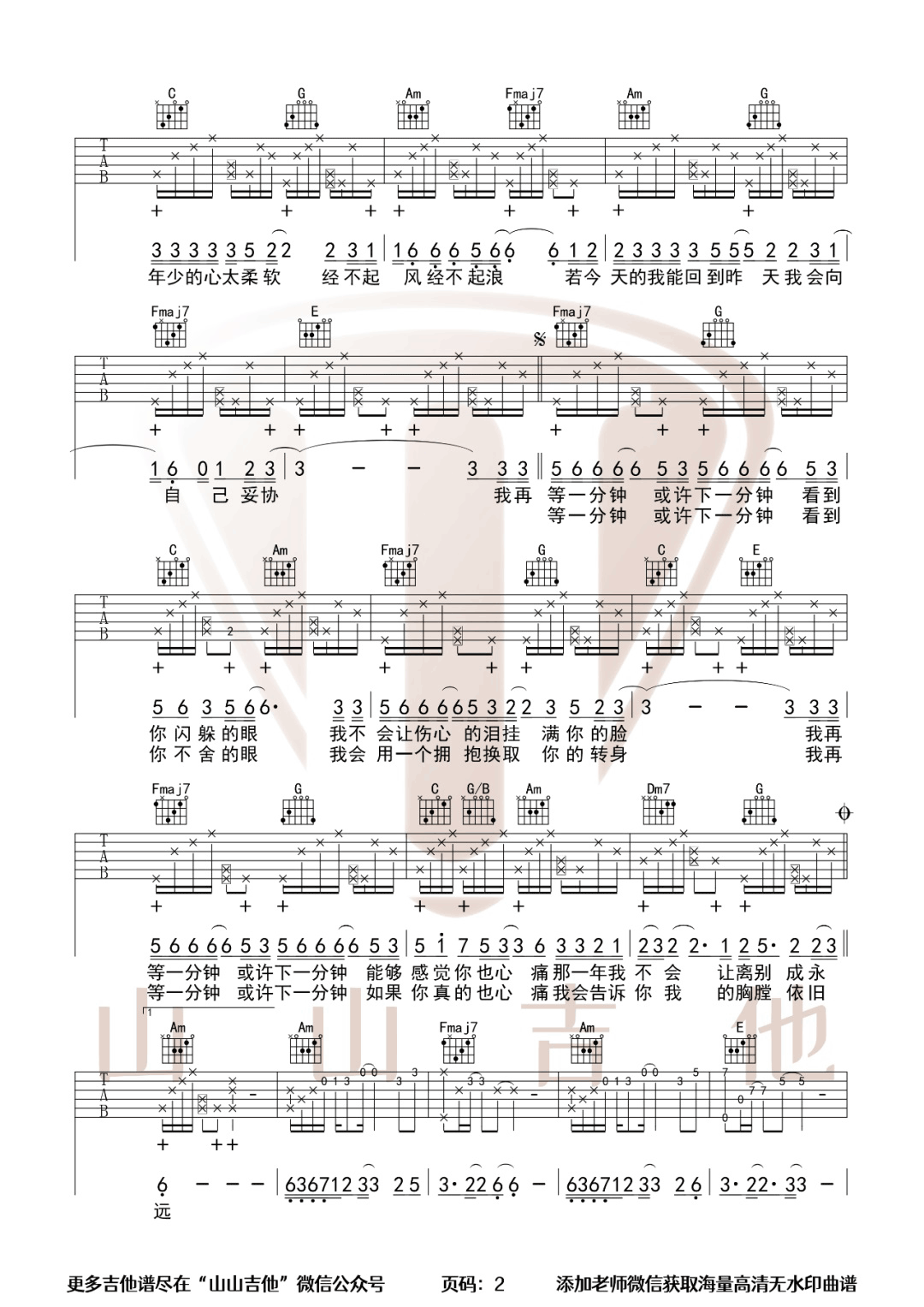 等一分钟吉他谱2-徐誉滕-C调指法