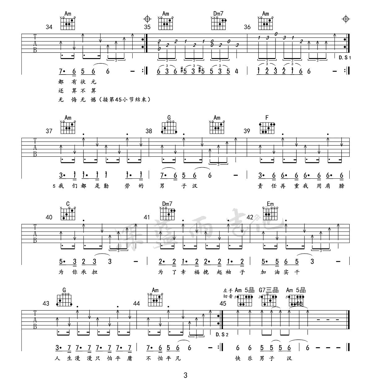 快乐男子汉吉他谱3-沙溢-C调指法