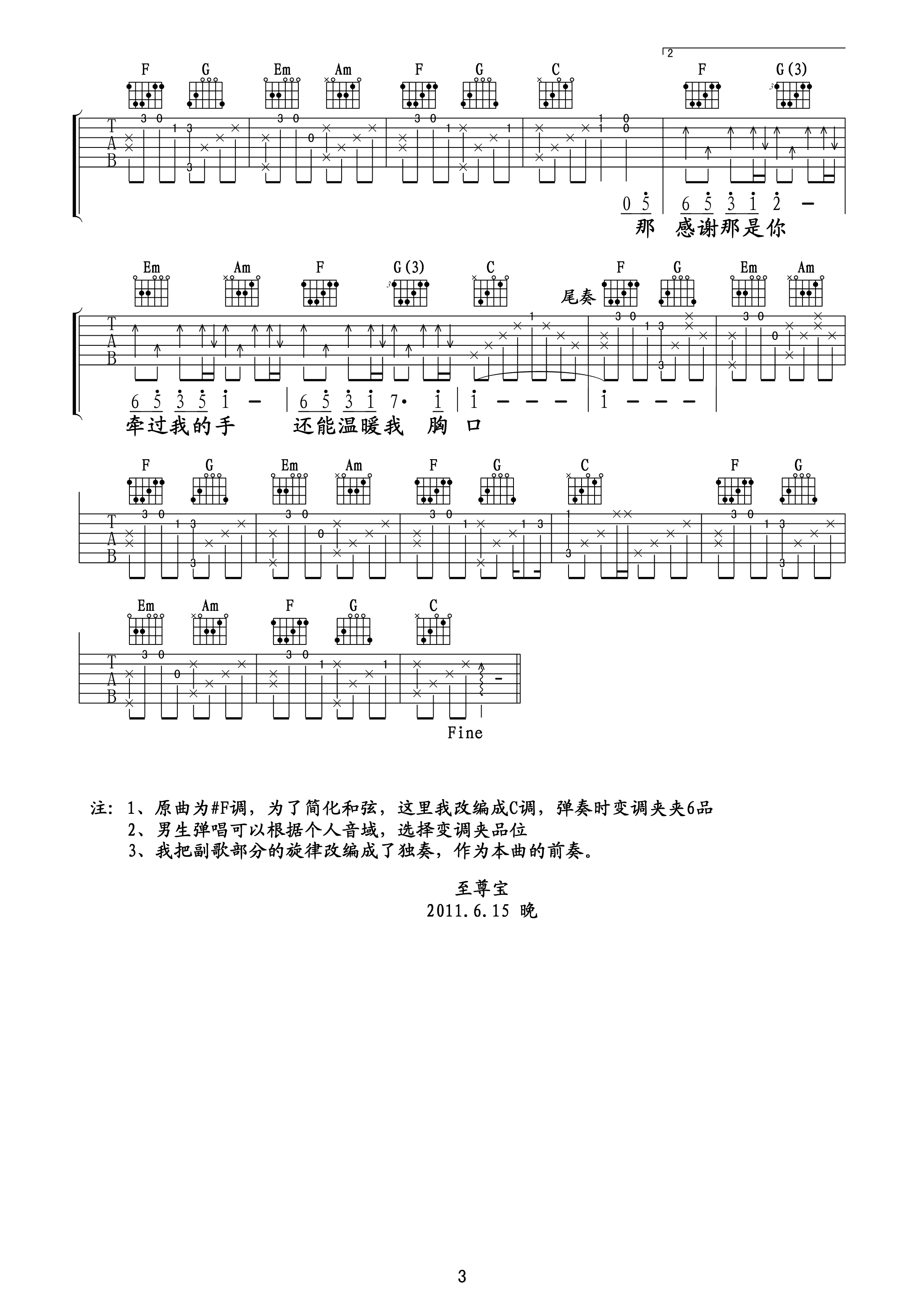 可惜不是你吉他谱3-梁静茹-C调指法