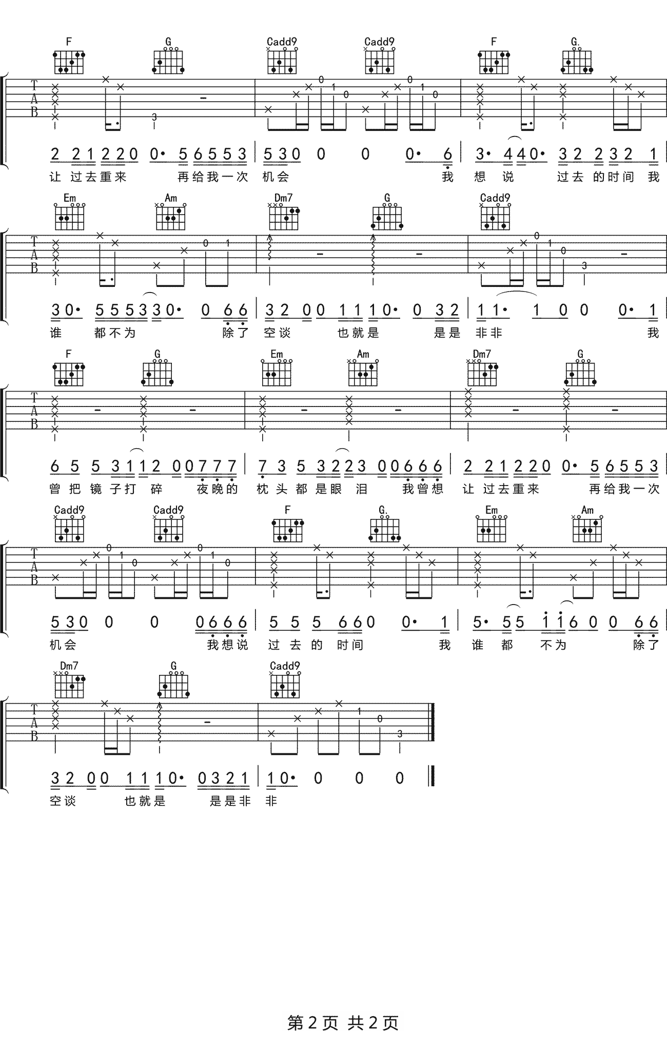 我曾吉他谱2-隔壁老樊-C调指法