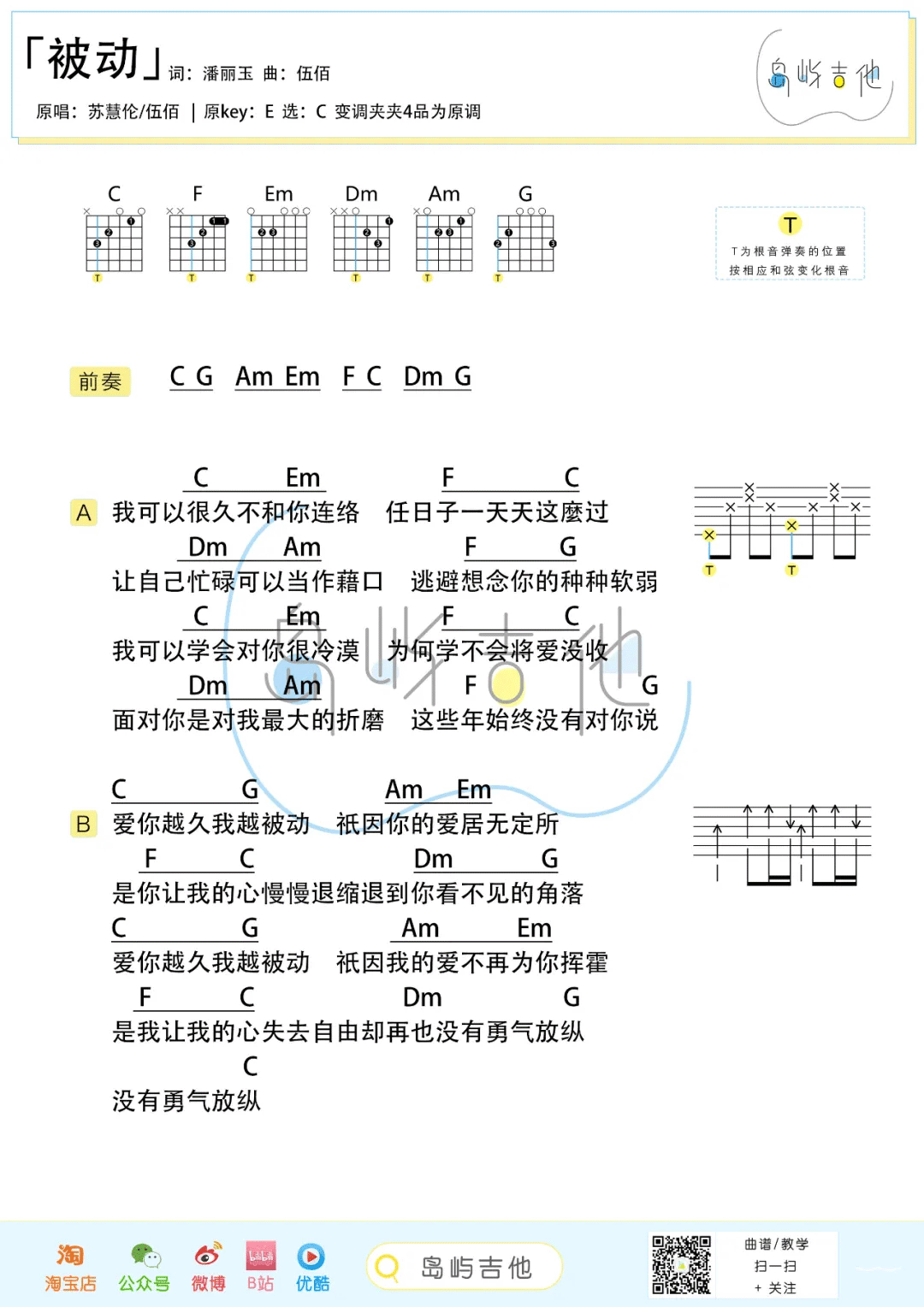 被动吉他谱2-伍佰-C调指法