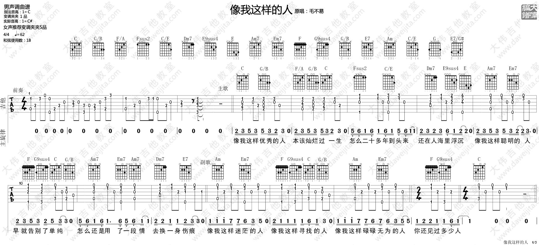 像我这样的人吉他谱1-毛不易-C调指法