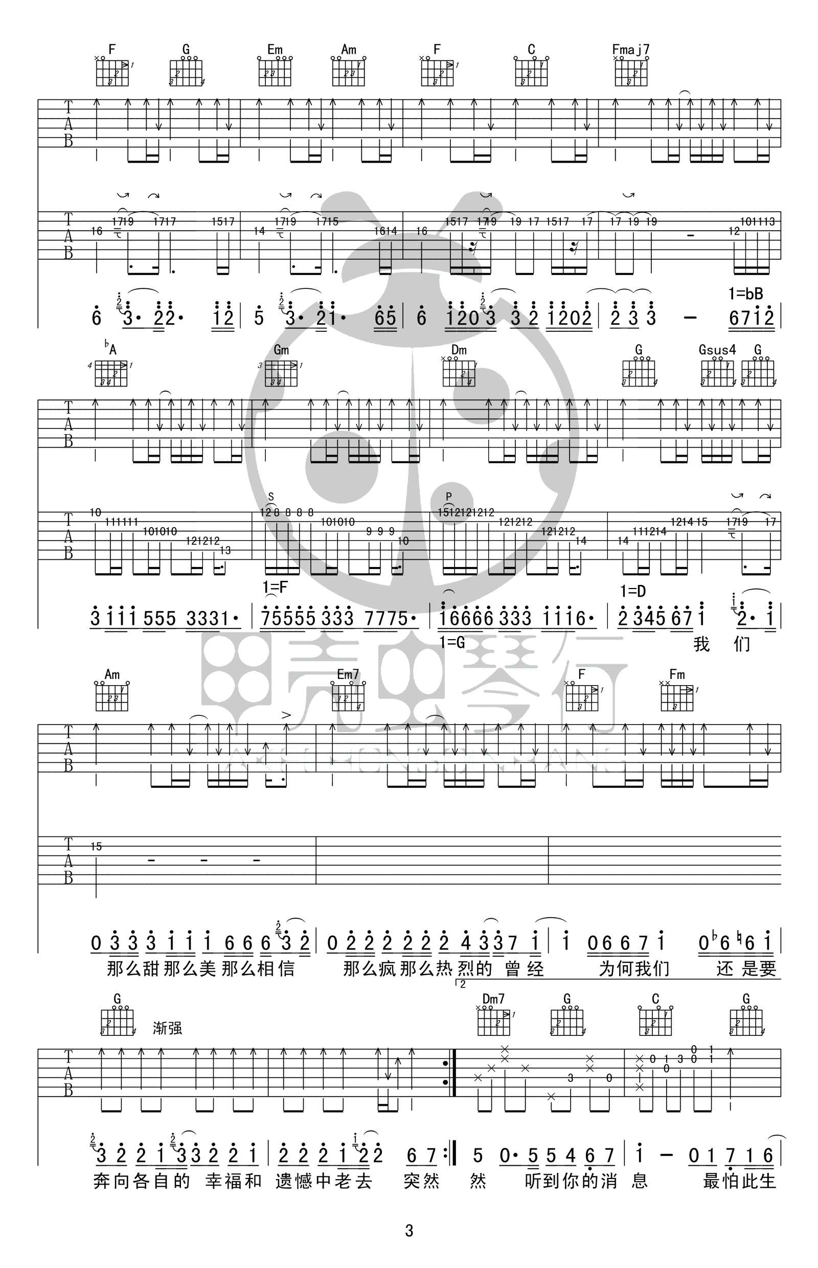 突然好想你吉他谱3-五月天-C调指法