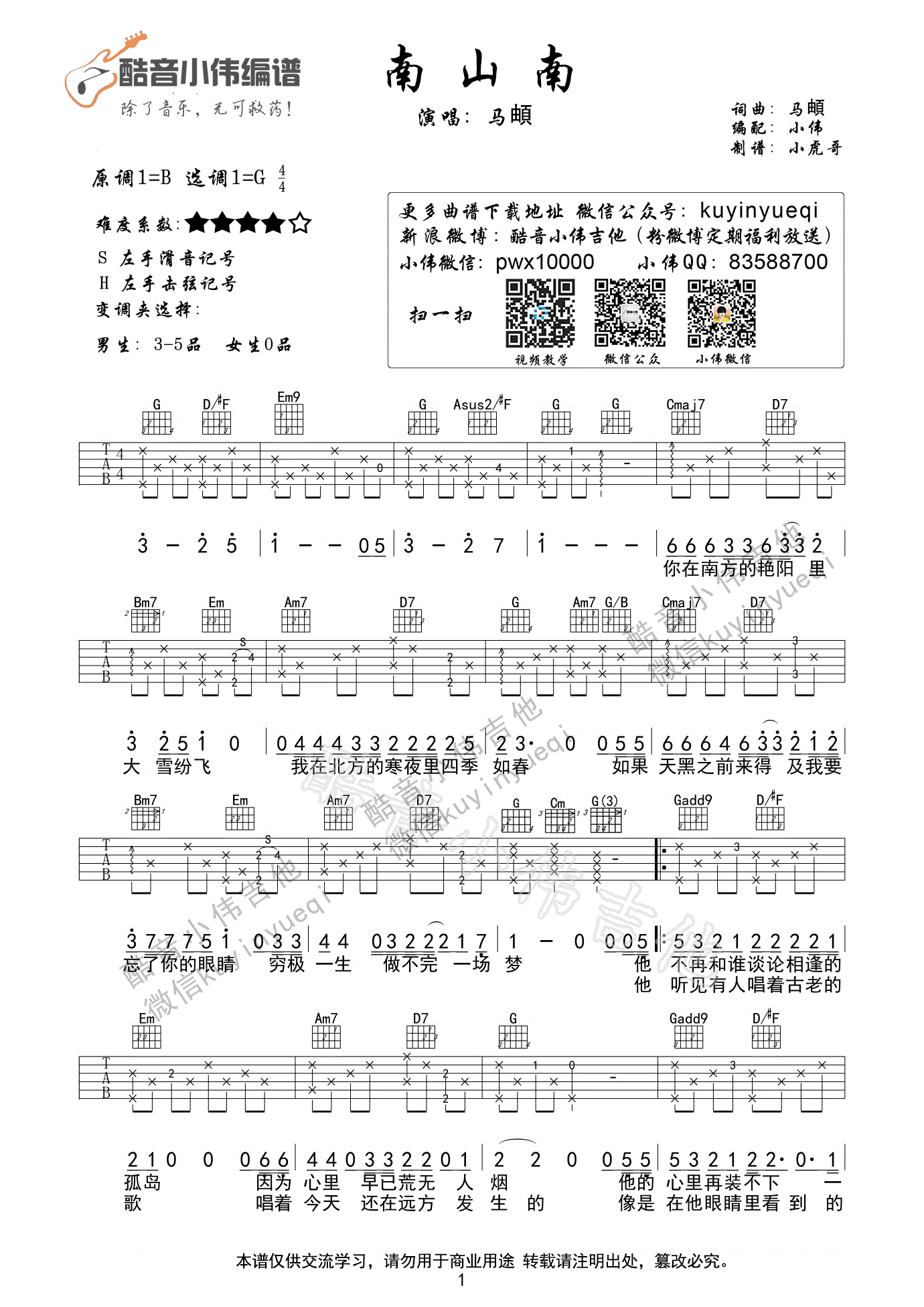 南山南吉他谱1-马頔-G调指法