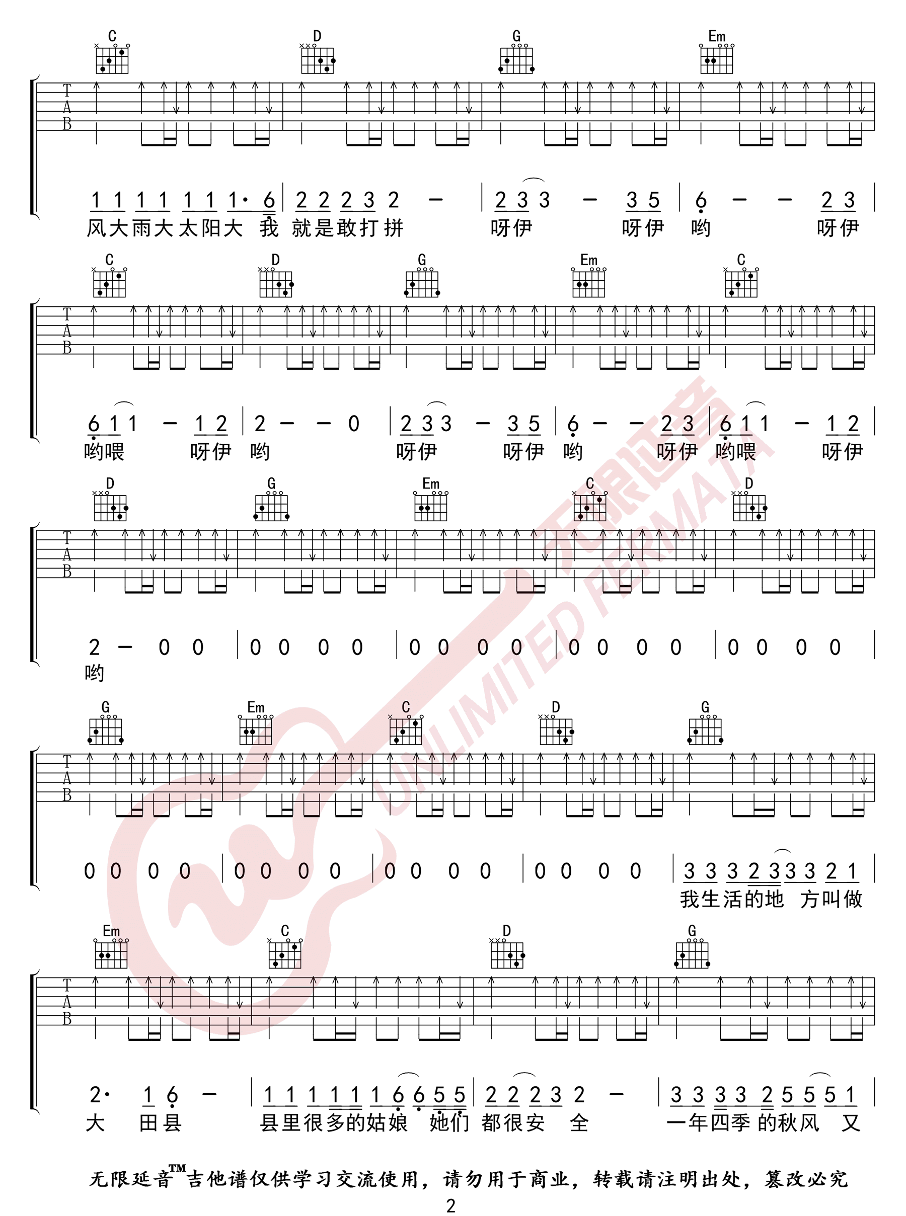 大田后生仔吉他谱2-林启得-G调指法