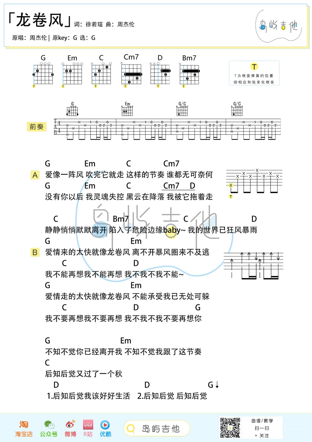 龙卷风吉他谱2-周杰伦-G调指法