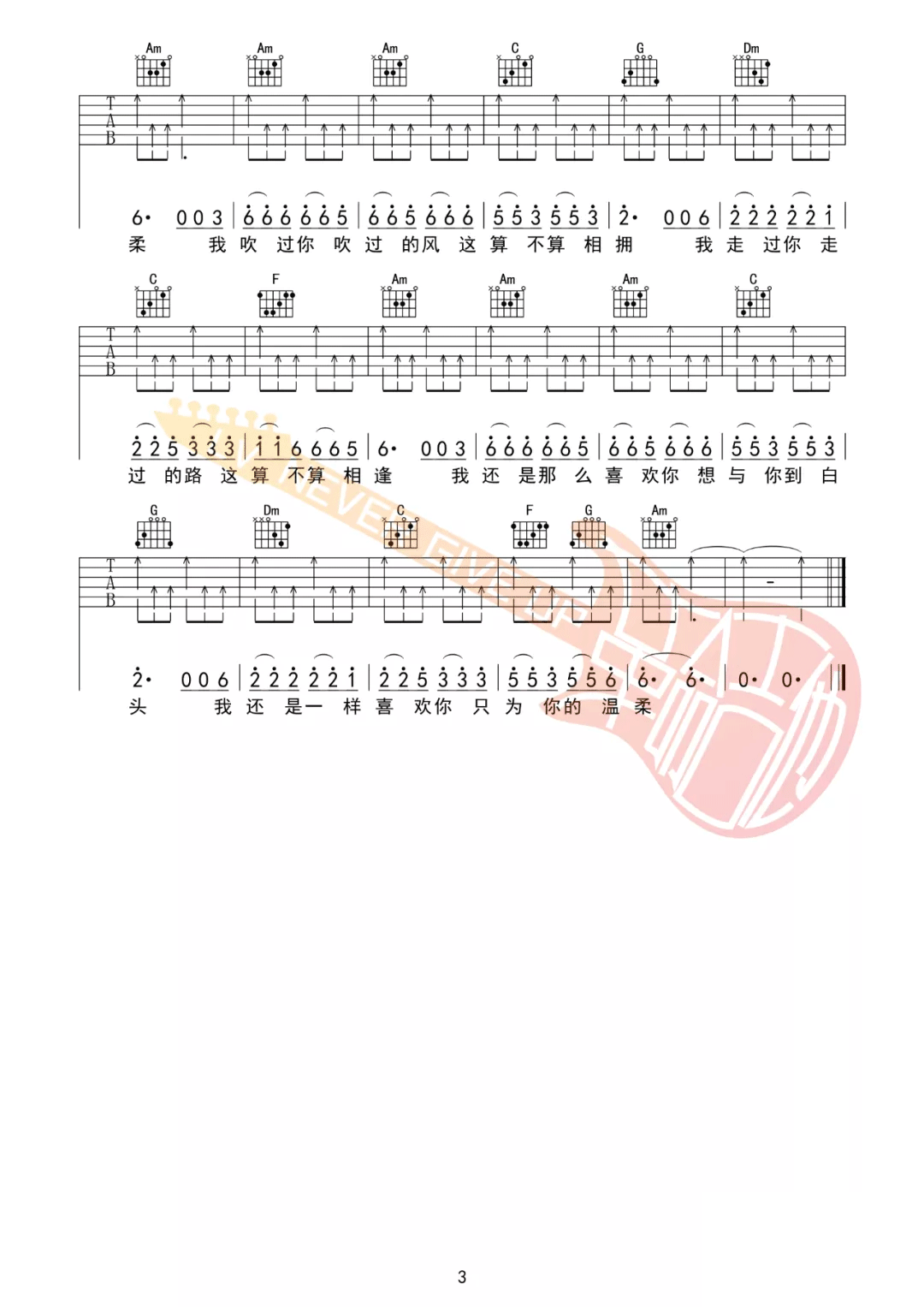 听闻远方有你吉他谱3-刘艺雯-C调指法