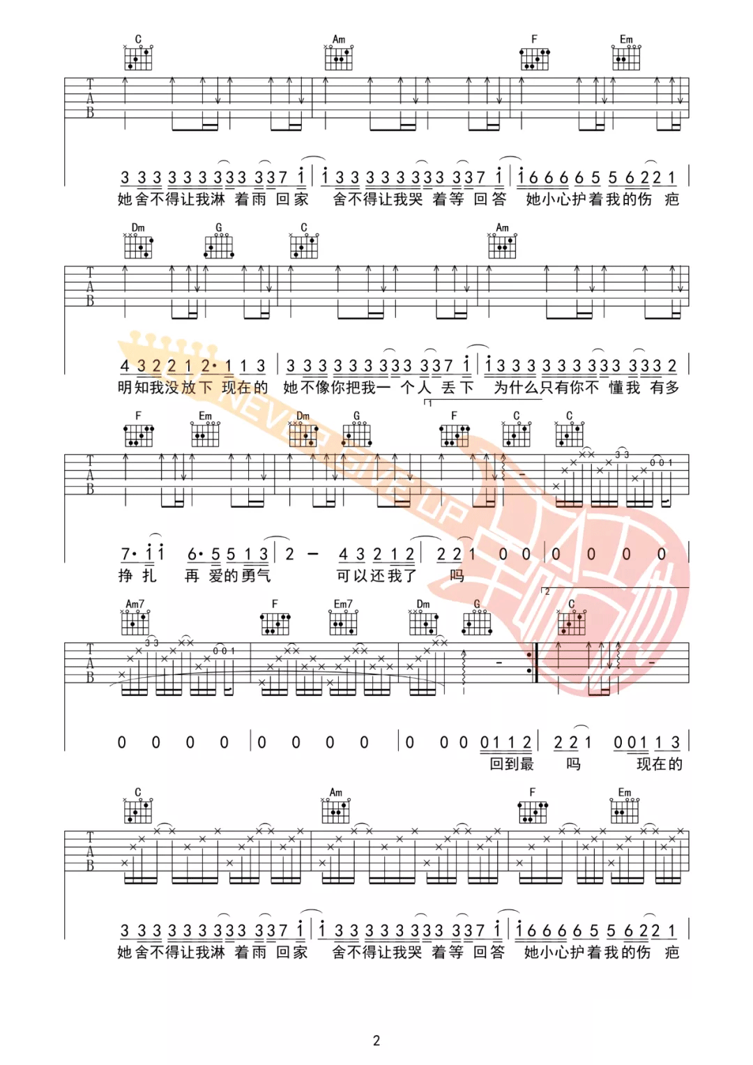 现在的她吉他谱2-刘大壮-C调指法