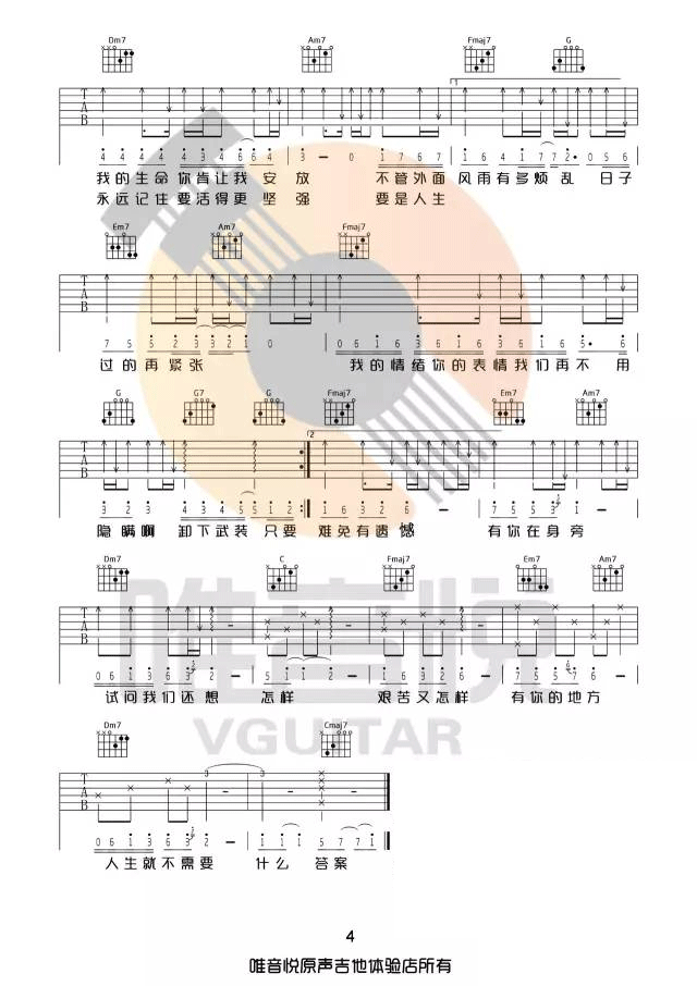 只要有你的地方吉他谱4-林俊杰-C调指法