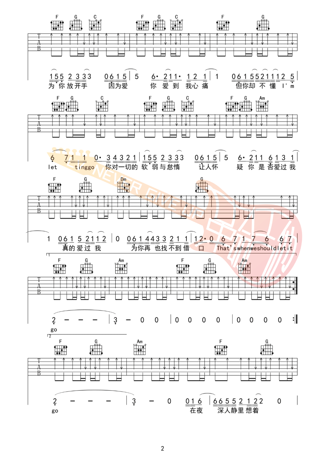 Letting-Go吉他谱2-蔡健雅-C调指法