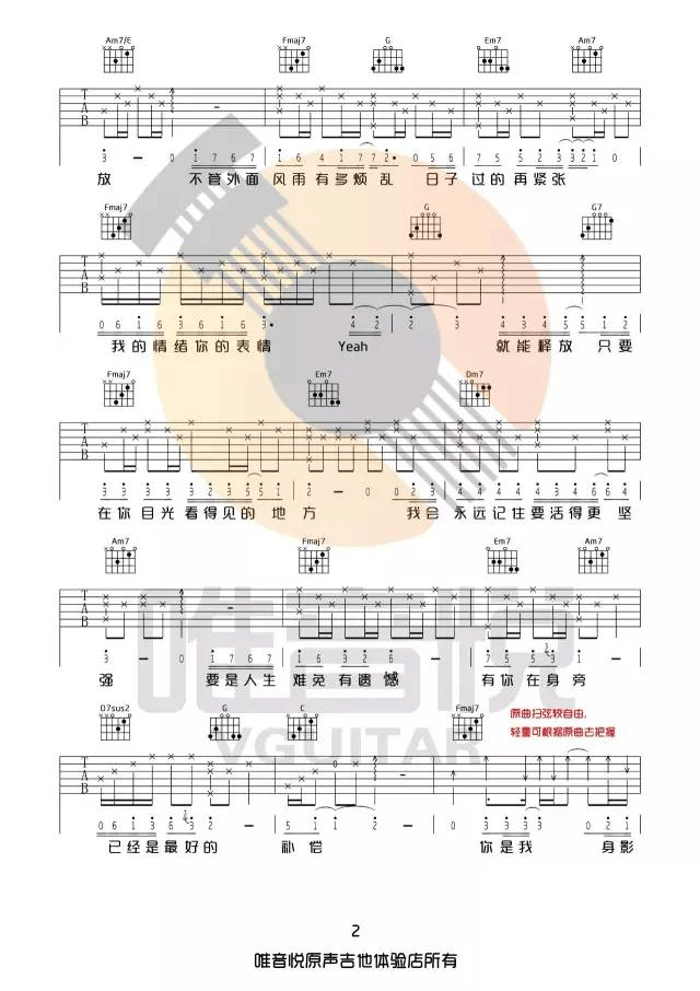 只要有你的地方吉他谱2-林俊杰-C调指法