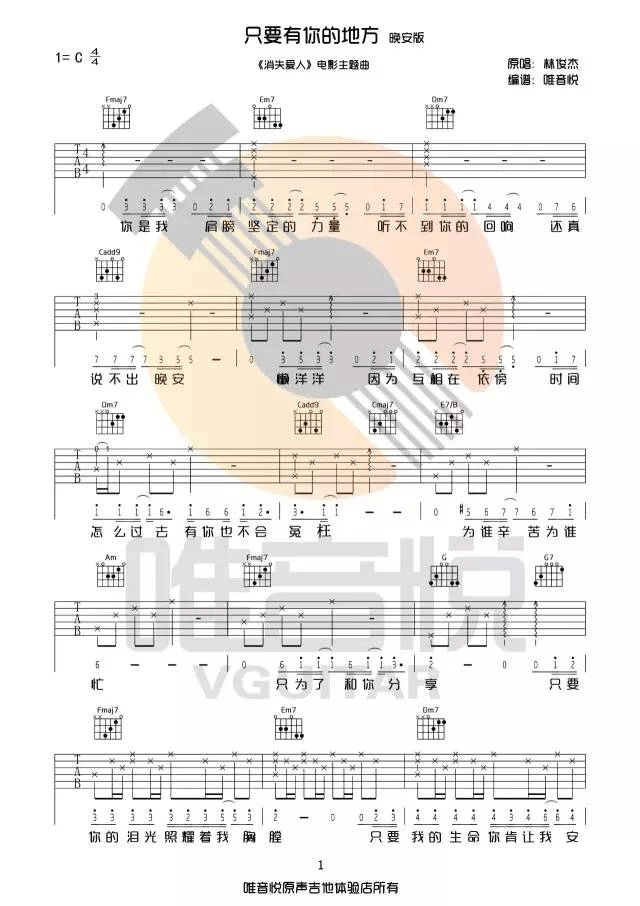 只要有你的地方吉他谱1-林俊杰-C调指法