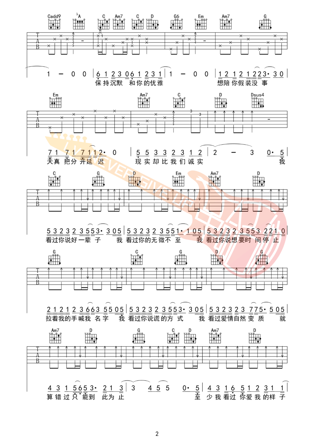 我看过吉他谱2-CiCi-G调指法