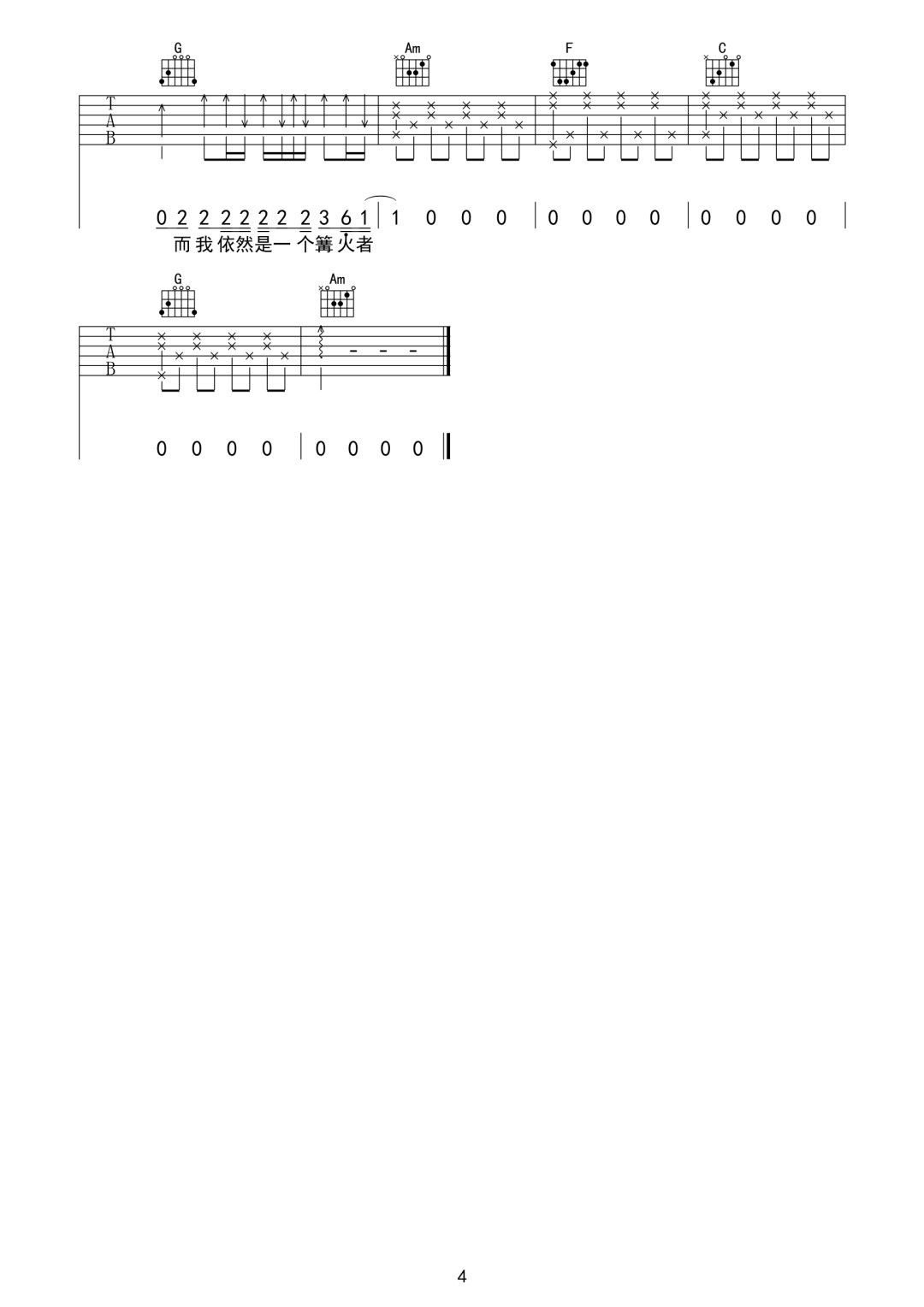 妈妈的话吉他谱4-zyboy忠宇-C调指法
