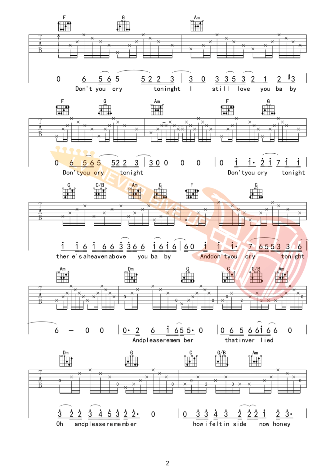 Don't-Cry吉他谱2-枪花乐队-C调指法