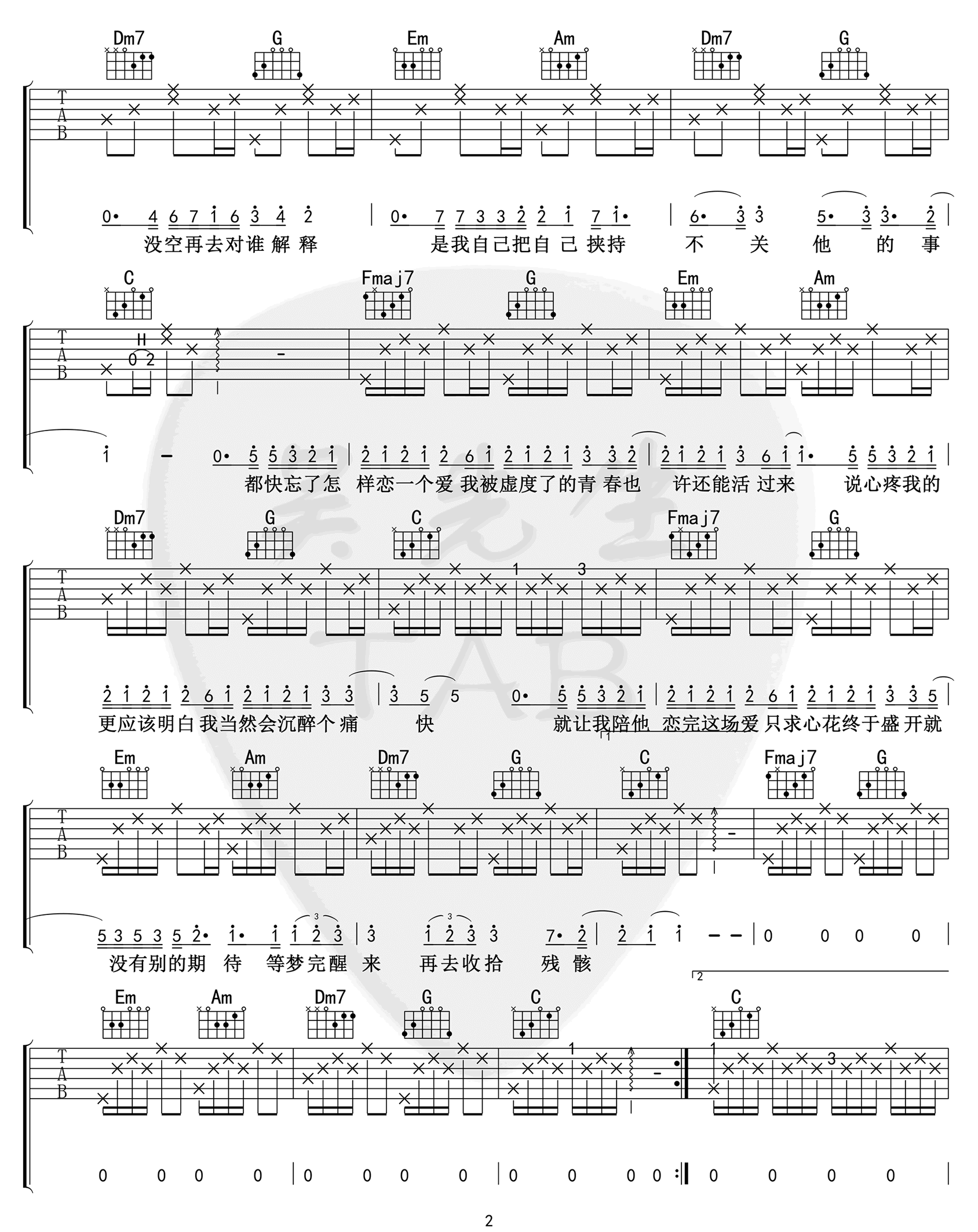 大眠吉他谱2-王心凌-C调指法