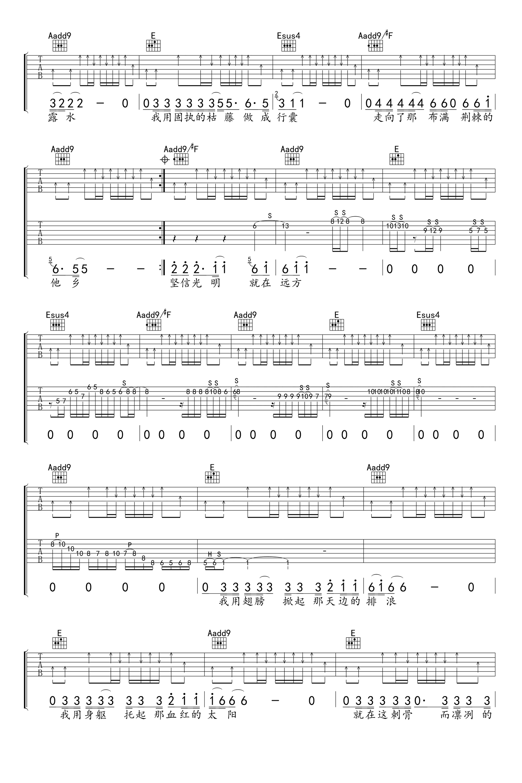 光明吉他谱3-汪峰-E调指法