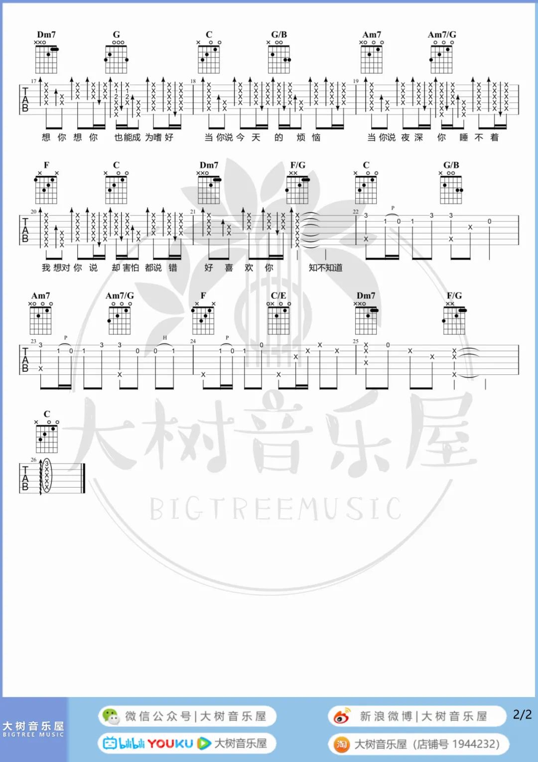 当你吉他谱2-王心凌-C调指法