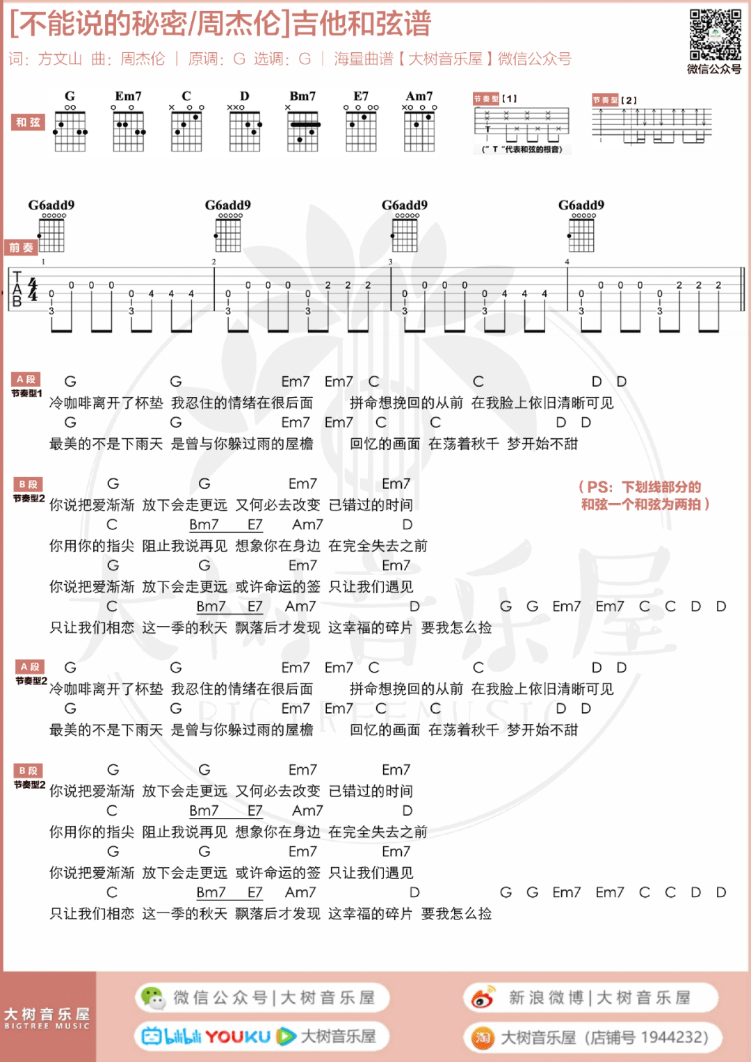 不能说的秘密吉他谱5-周杰伦-G调指法