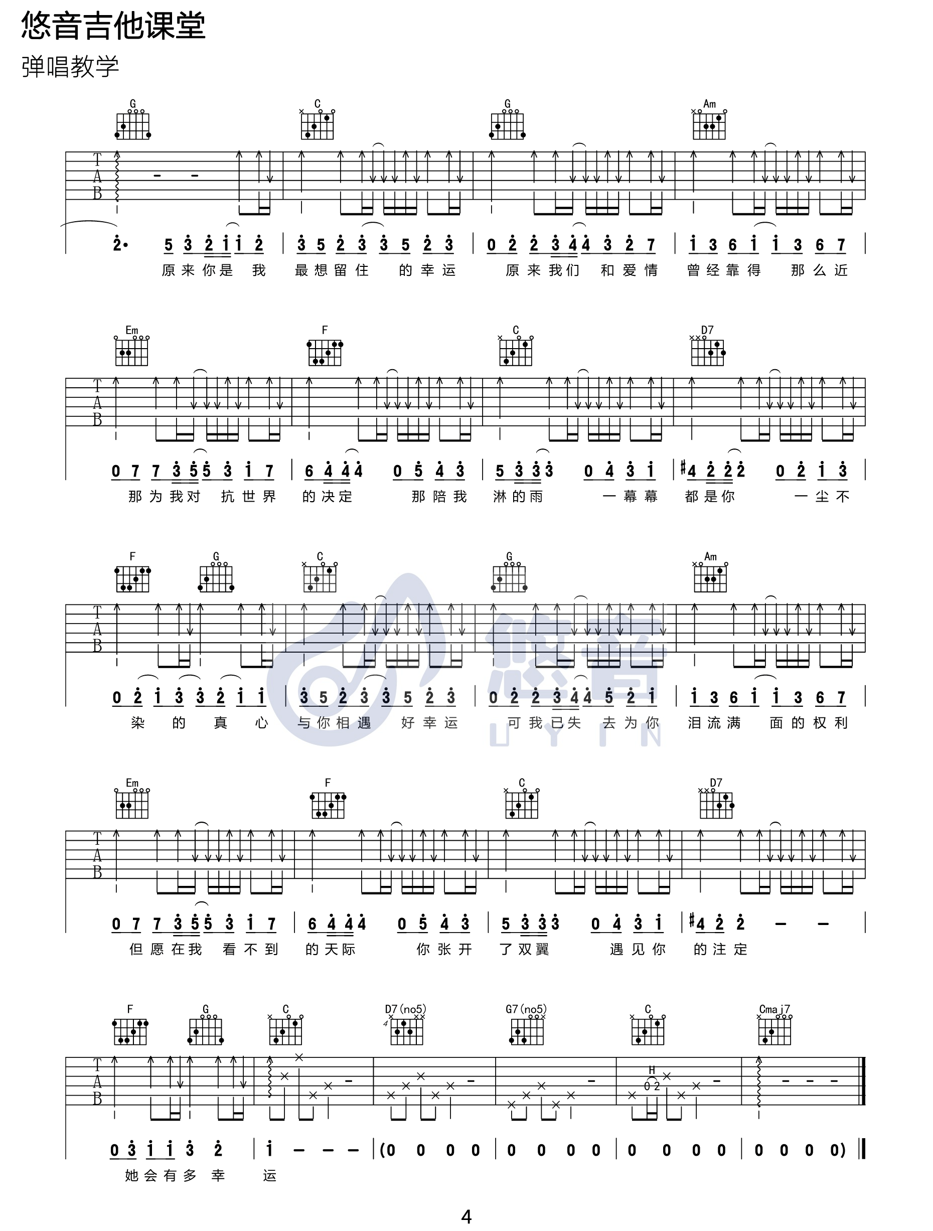 小幸运吉他谱4-田馥甄-C调指法