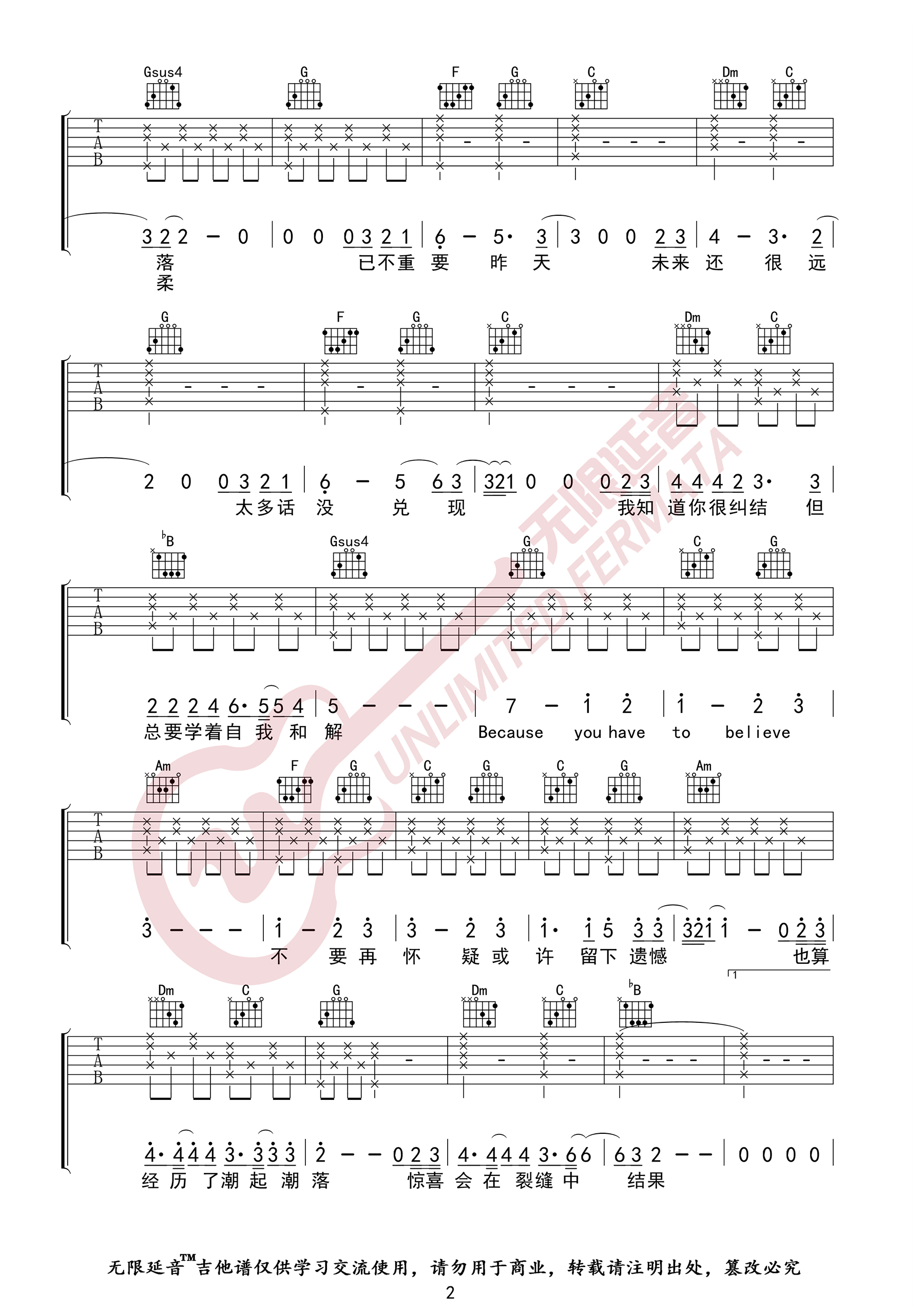 你要相信这不是最后一天吉他谱2-华晨宇-C调指法