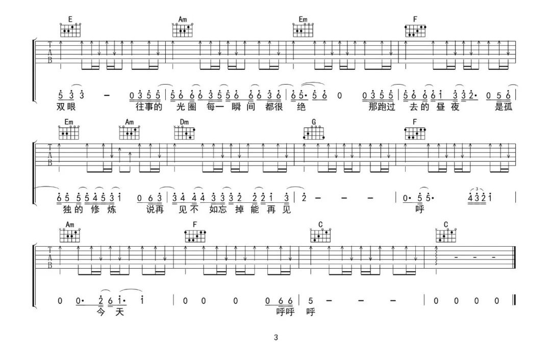 黑夜问白天吉他谱3-林俊杰-C调指法