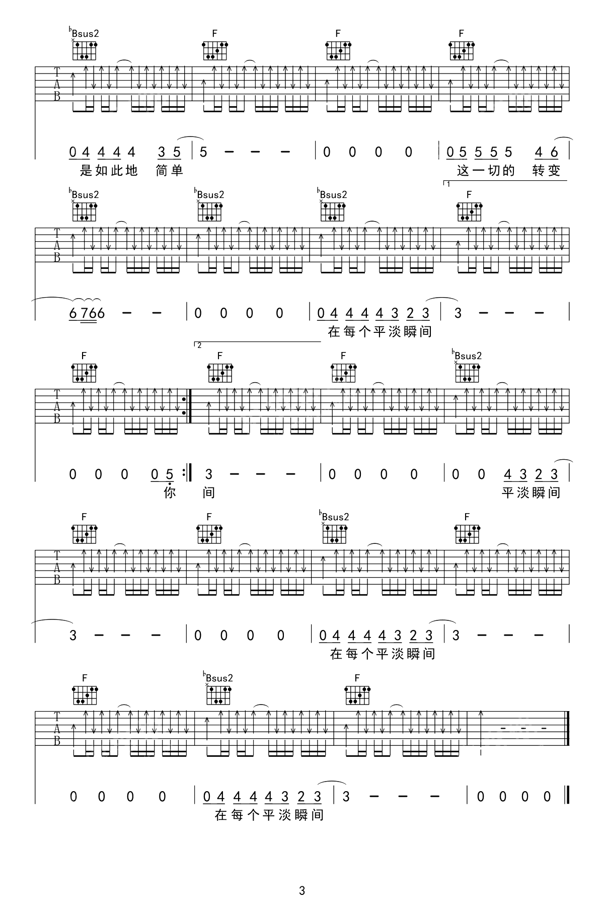 每一刻都是崭新的吉他谱3-许巍-F调指法