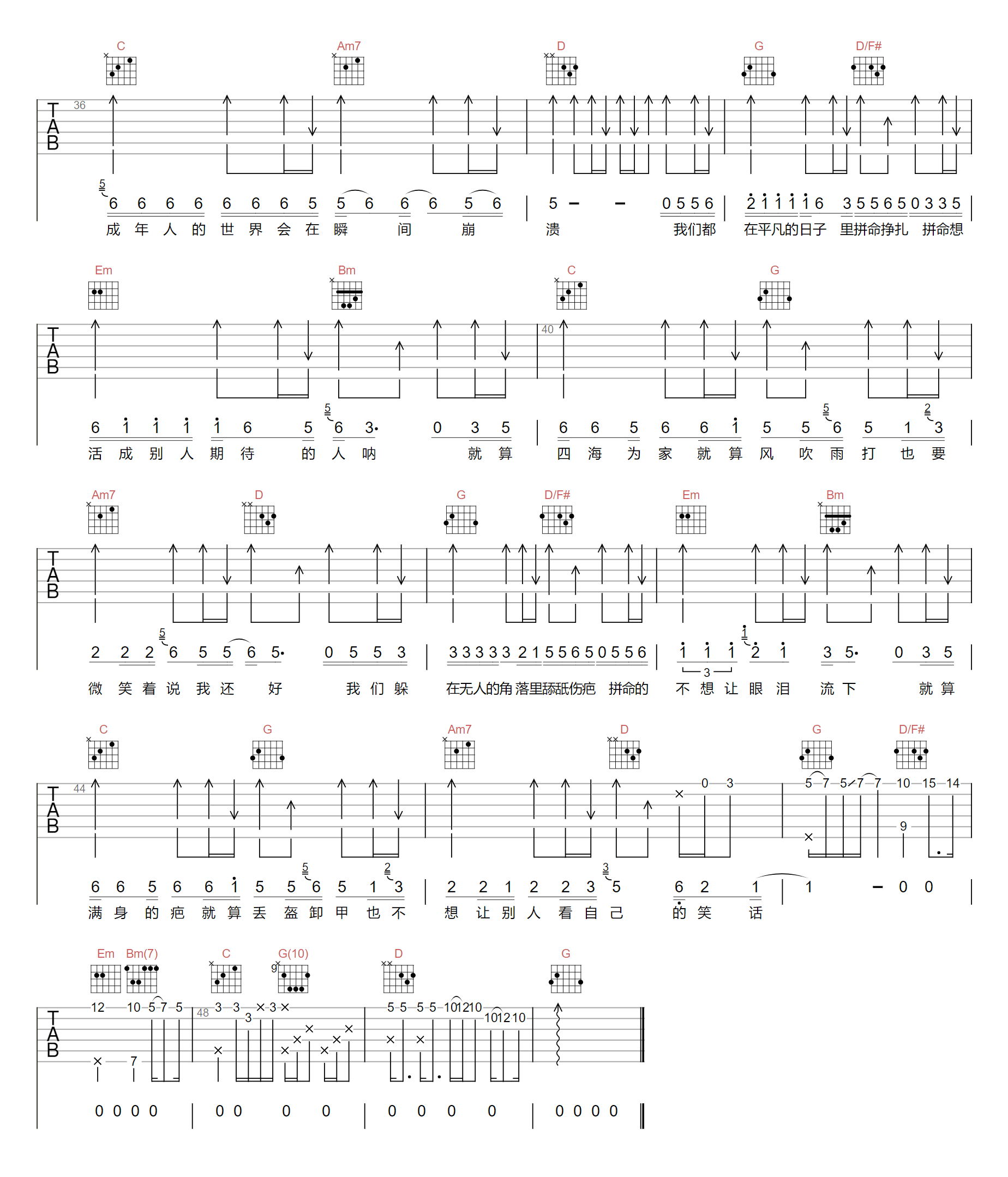 平凡日子里的挣扎吉他谱3-曾抖抖-G调指法