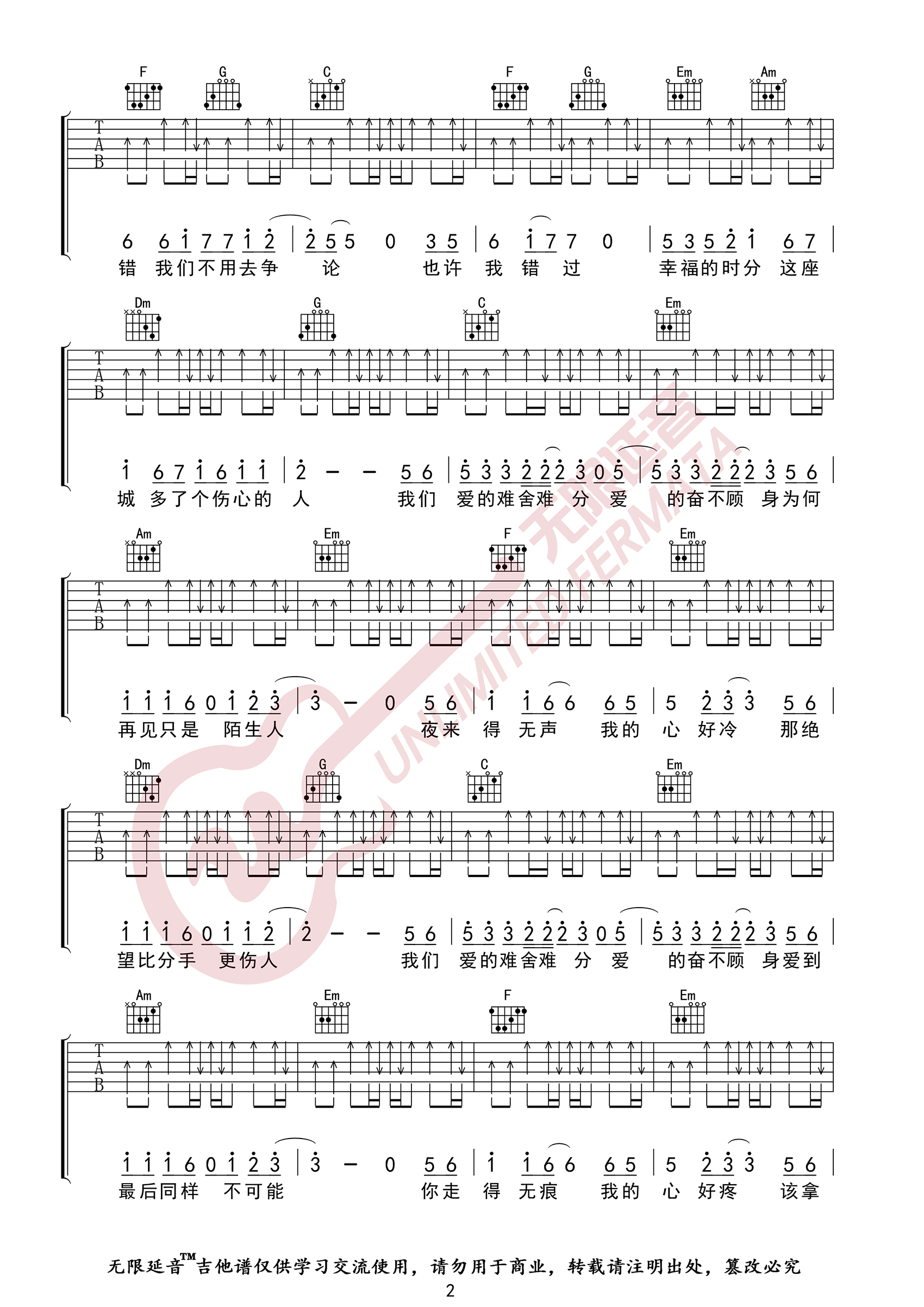 再见只是陌生人吉他谱2-庄心妍-C调指法