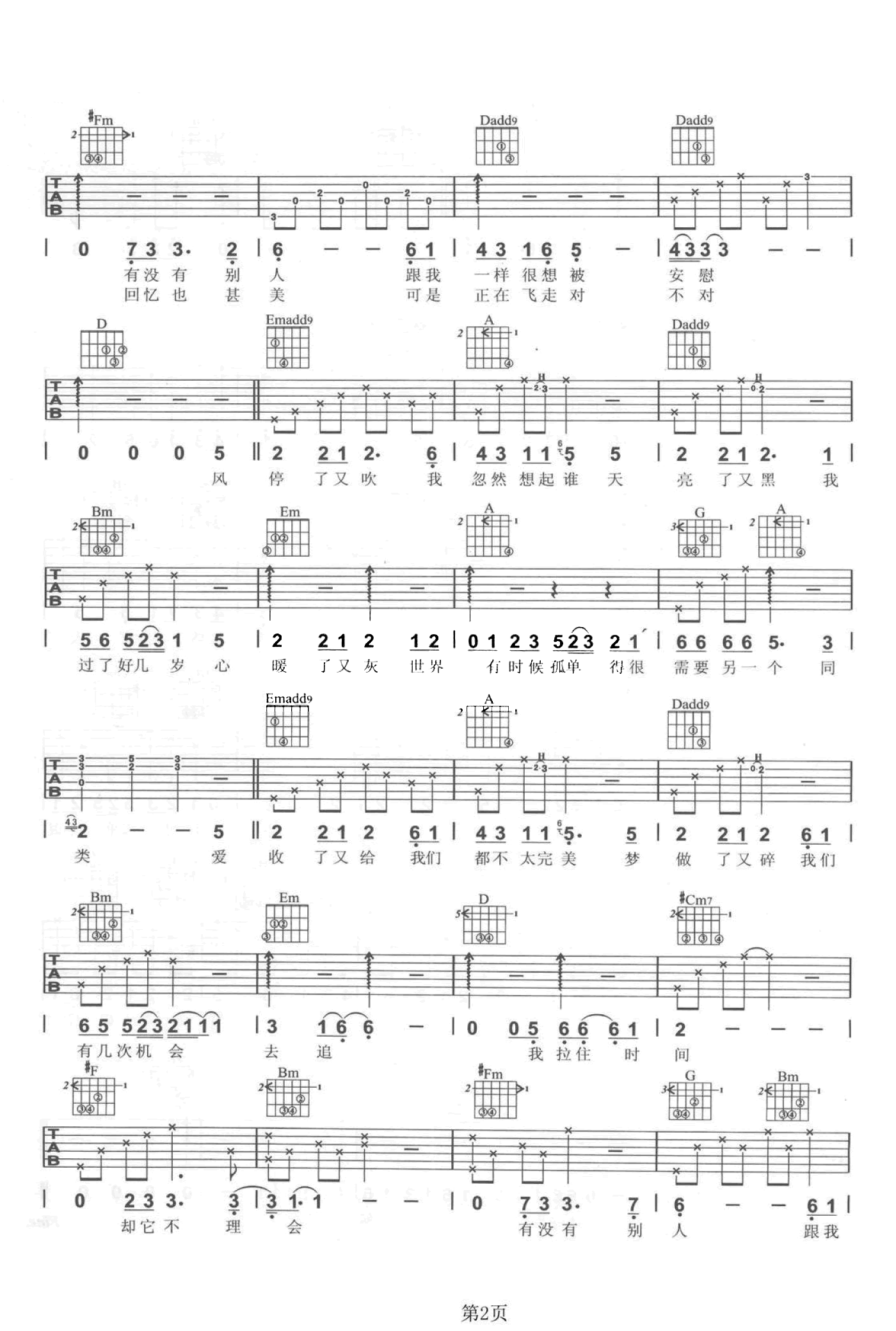 同类吉他谱2-孙燕姿-D调指法